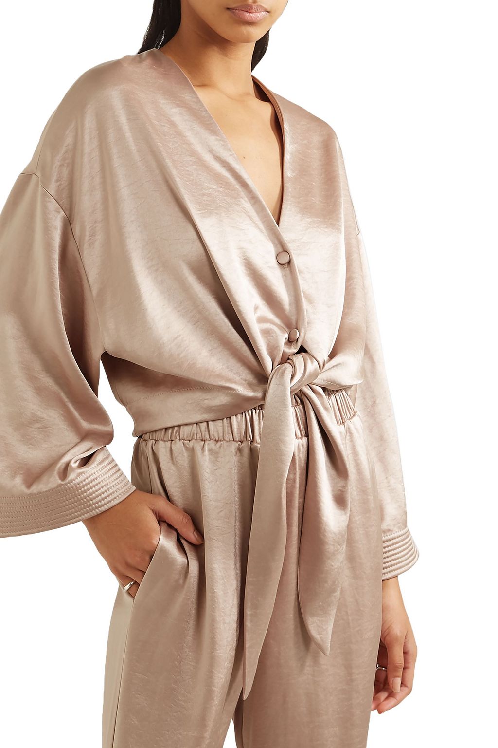 NANUSHKA Remy tie-detailed hammered-satin blouse