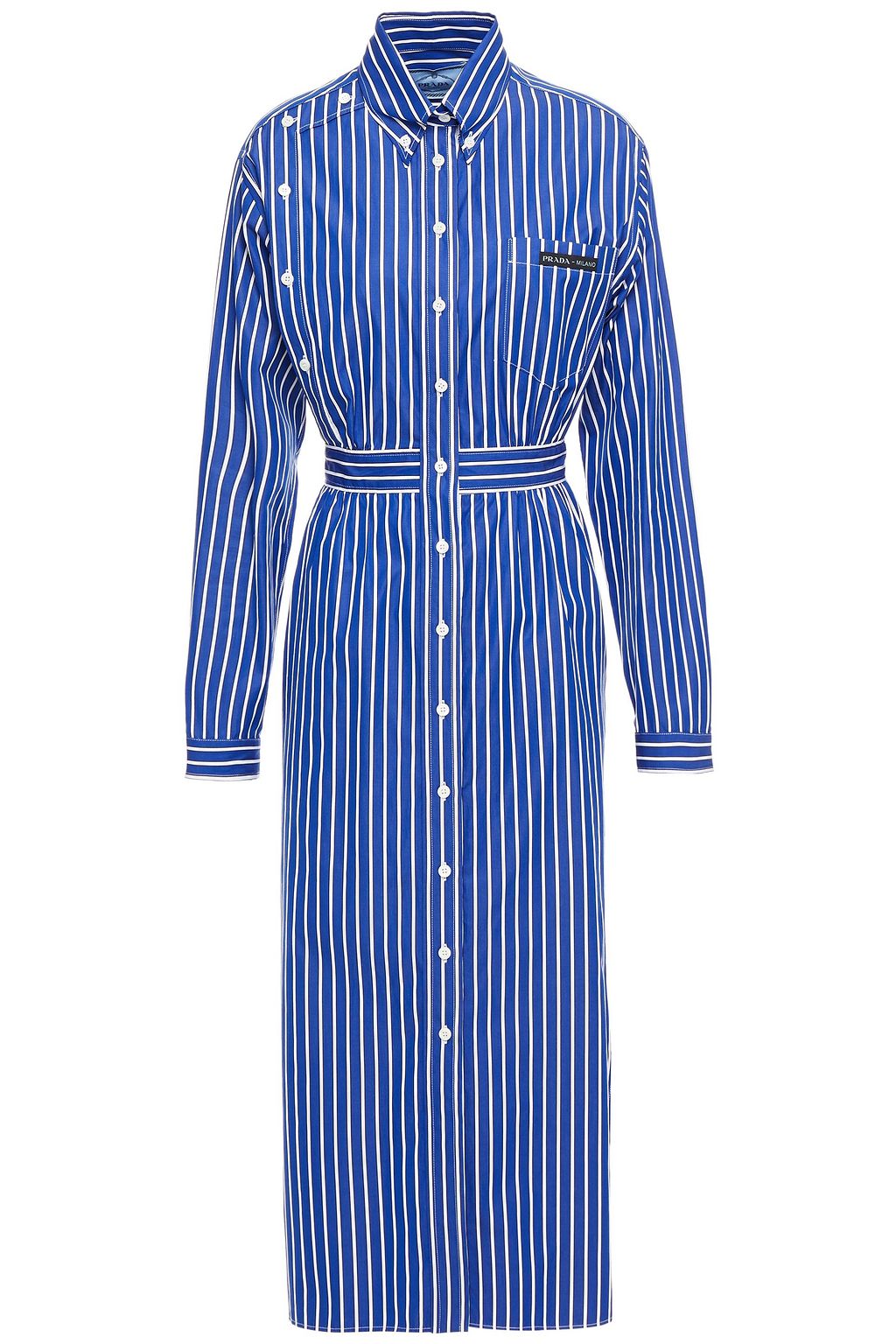 striped cotton-poplin midi shirt dress 