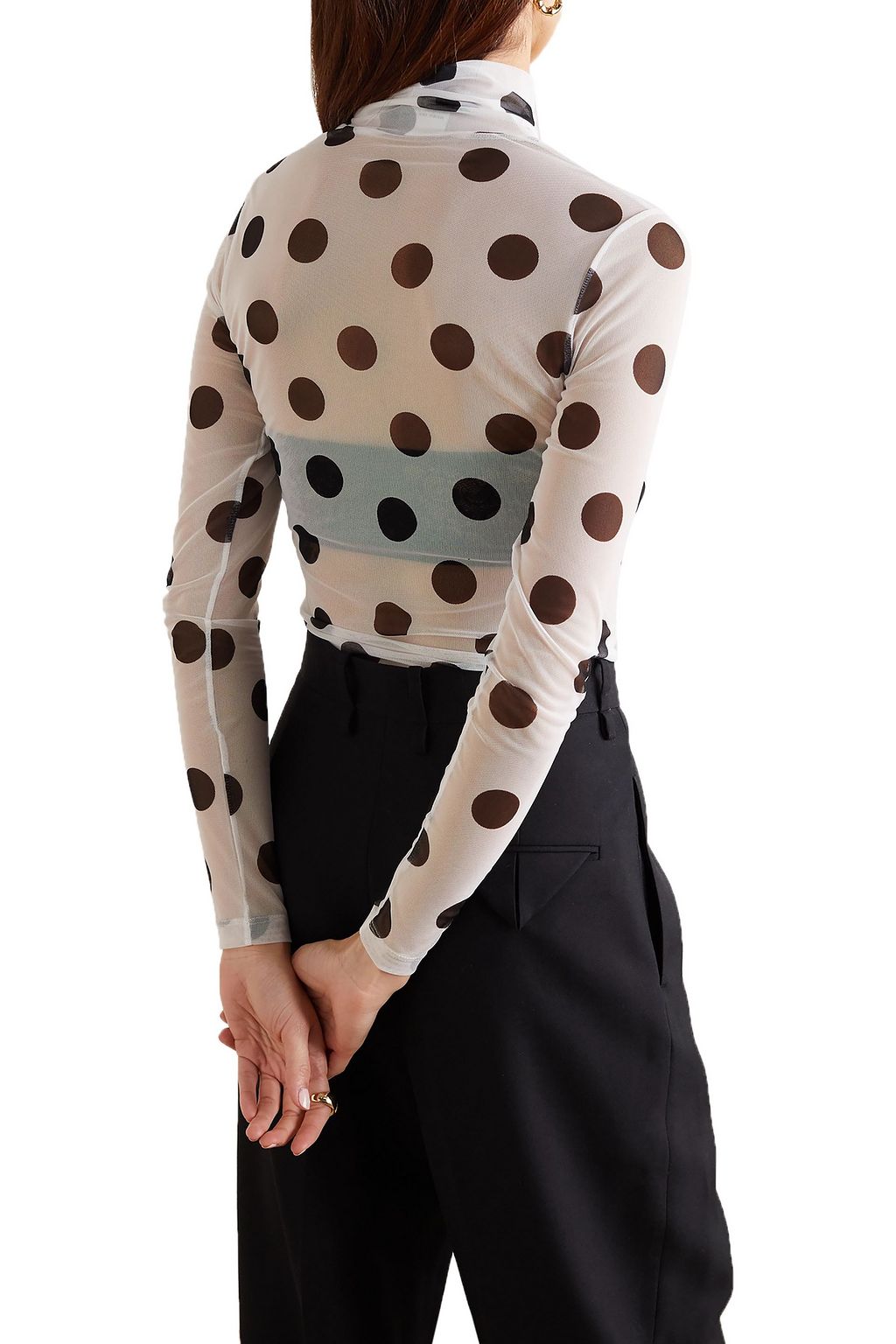 DRIES VAN NOTEN Polka-dot stretch-mesh turtleneck top