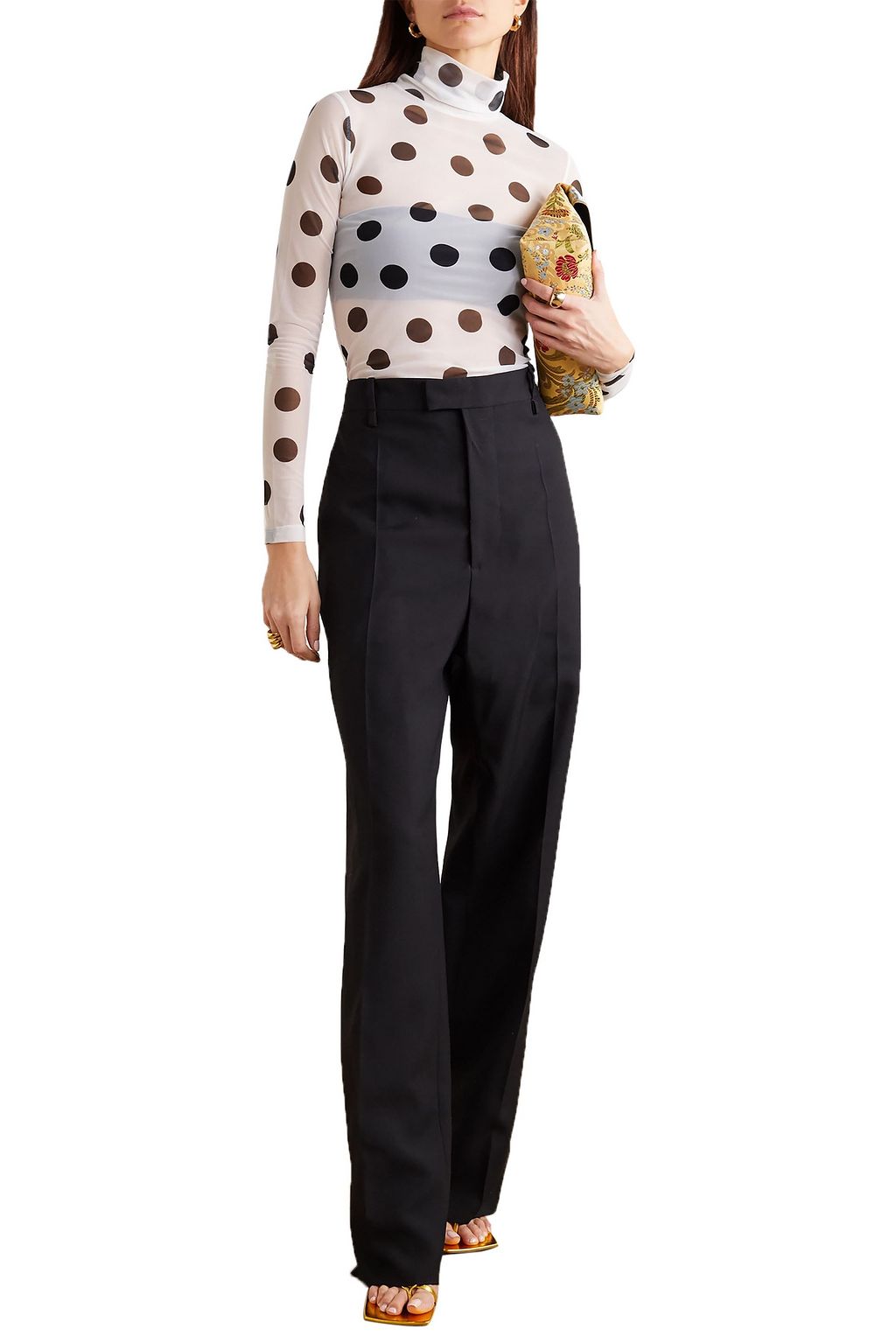 DRIES VAN NOTEN Polka-dot stretch-mesh turtleneck top