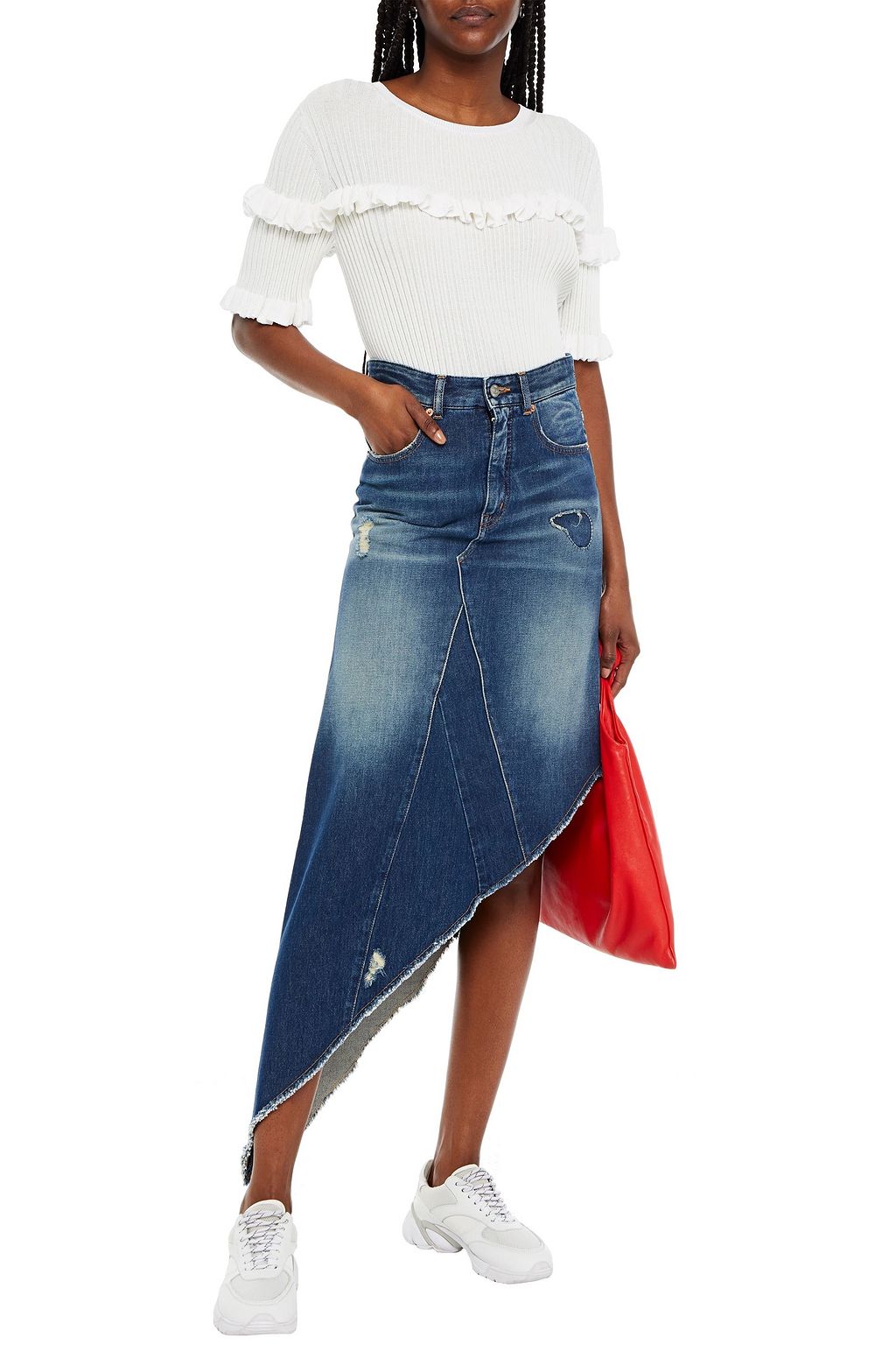 MM6 MAISON MARGIELA Asymmetric distressed denim skirt