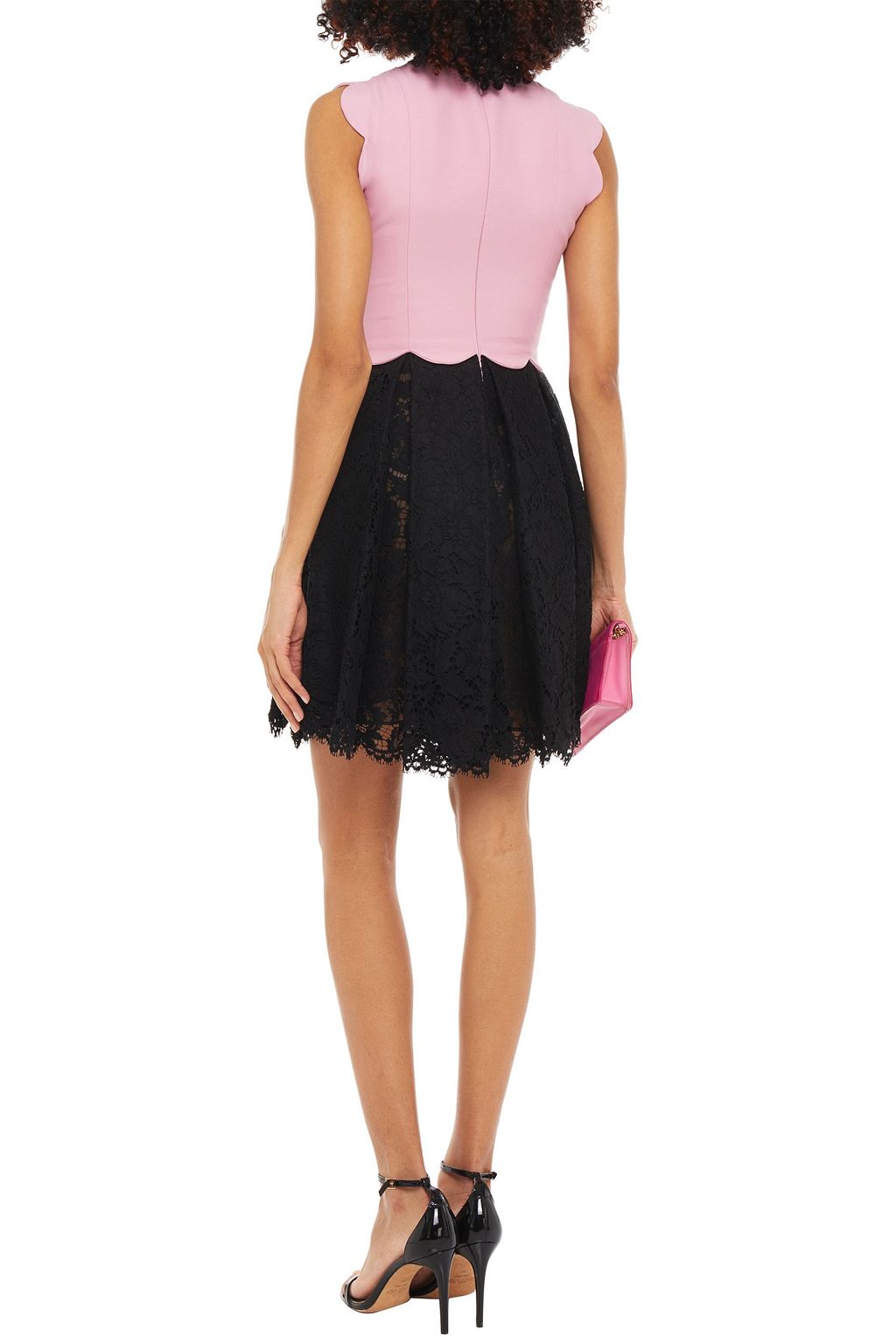 VALENTINO GARAVANI Two-tone crepe and corded lace mini dress
