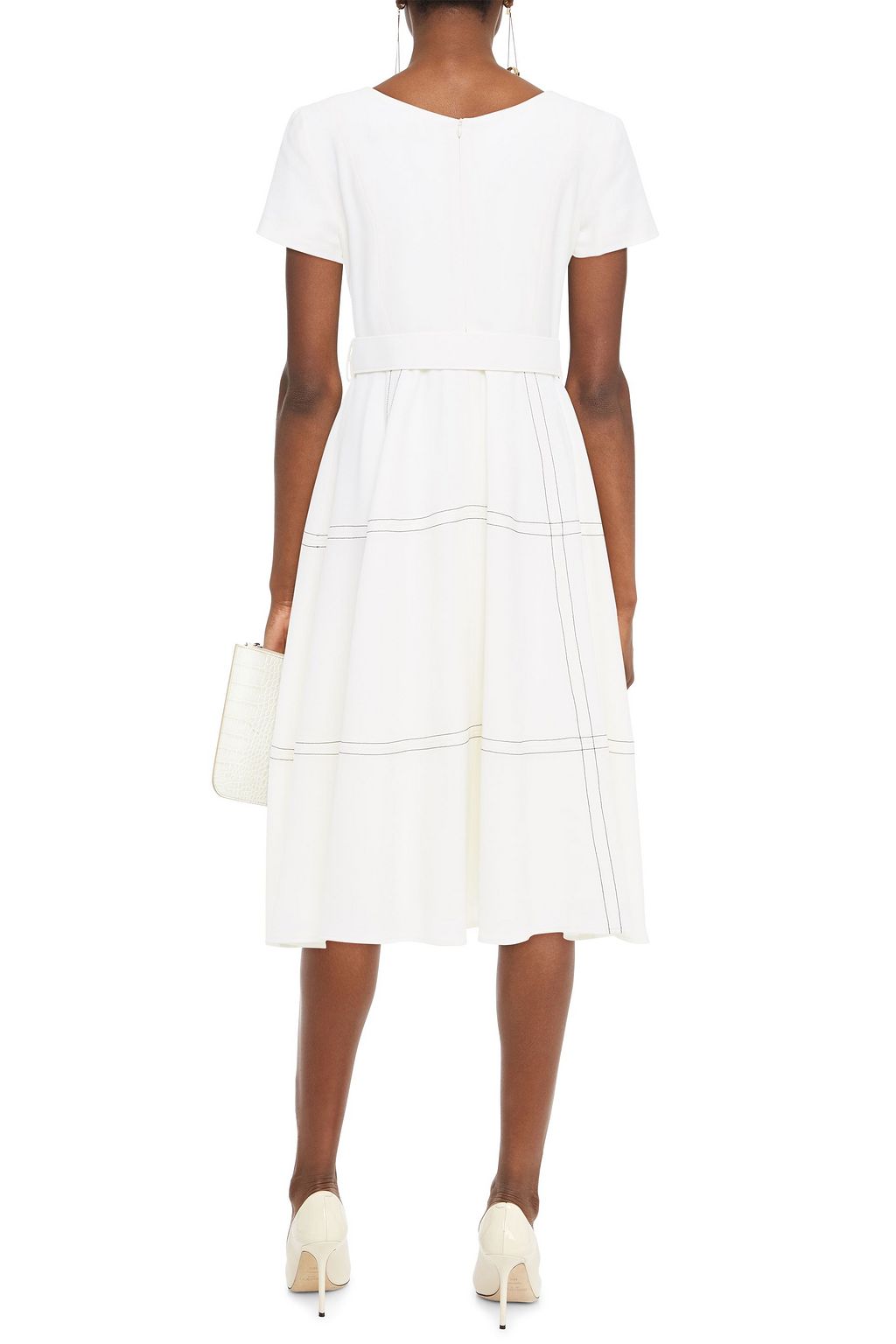 GOAT Kelly embroidered belted wool-crepe midi dress