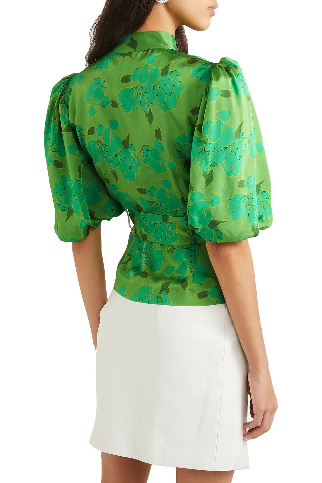 DE LA VALI Mila belted floral-print satin blouse