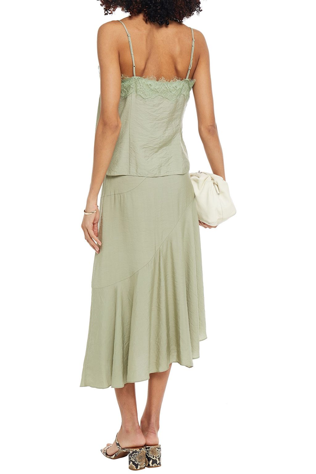 VINCE. Lace-trimmed crinkled-twill camisole