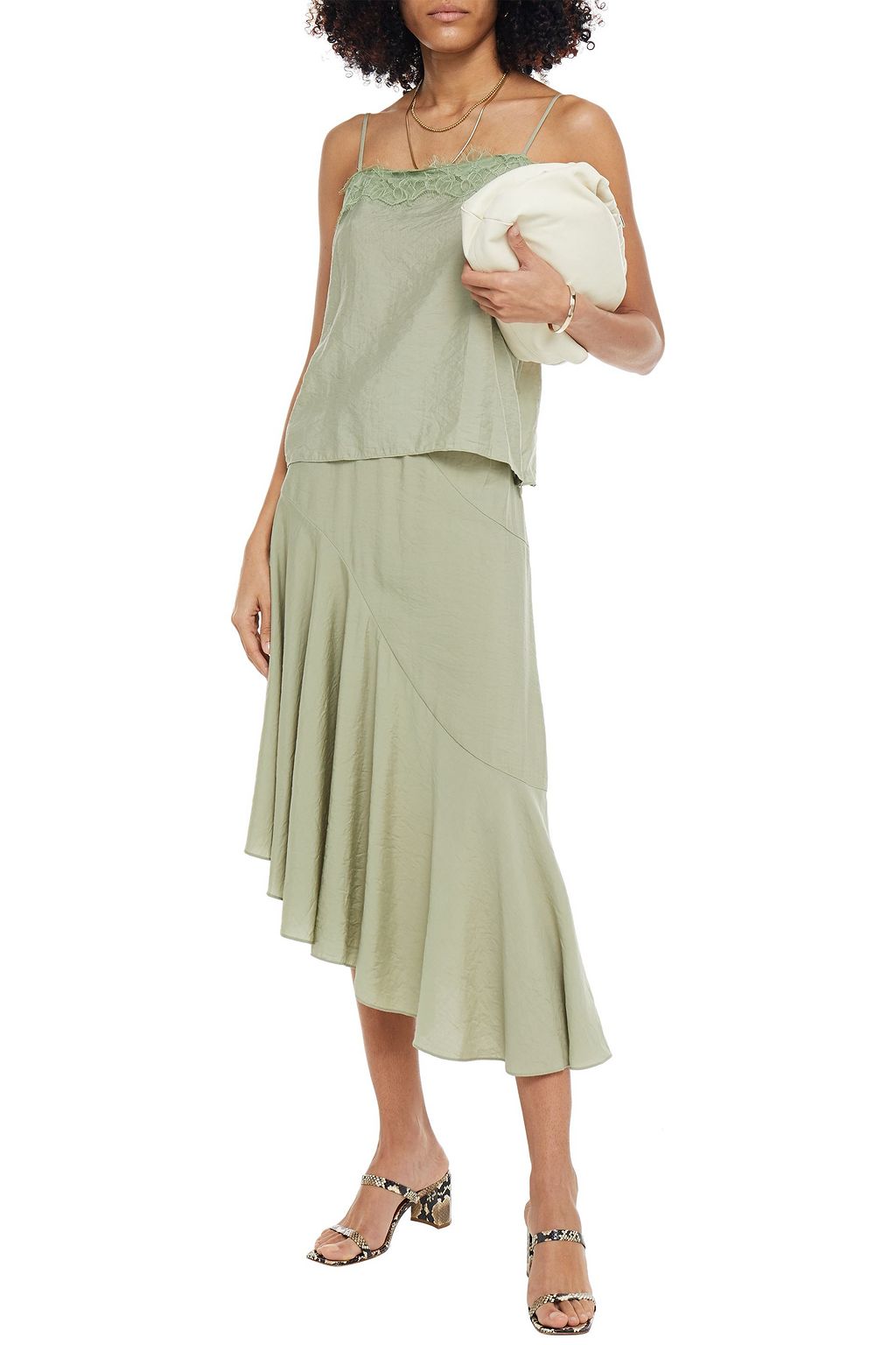 VINCE. Lace-trimmed crinkled-twill camisole