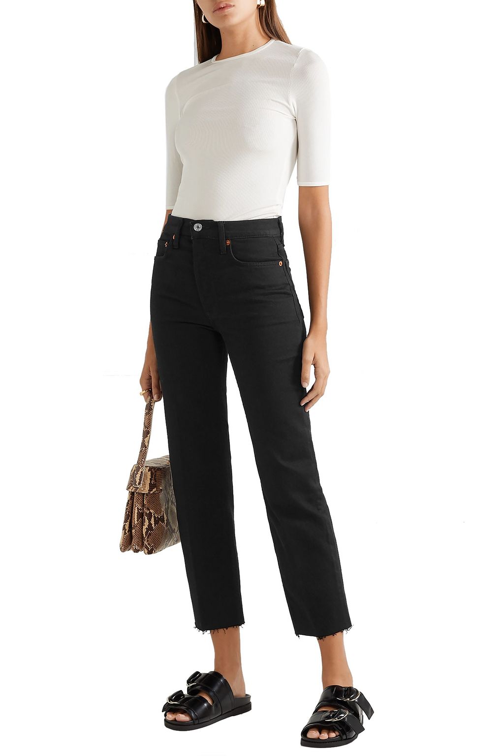 RE/DONE Stove Pipe cropped distressed high-rise straight-leg jeans
