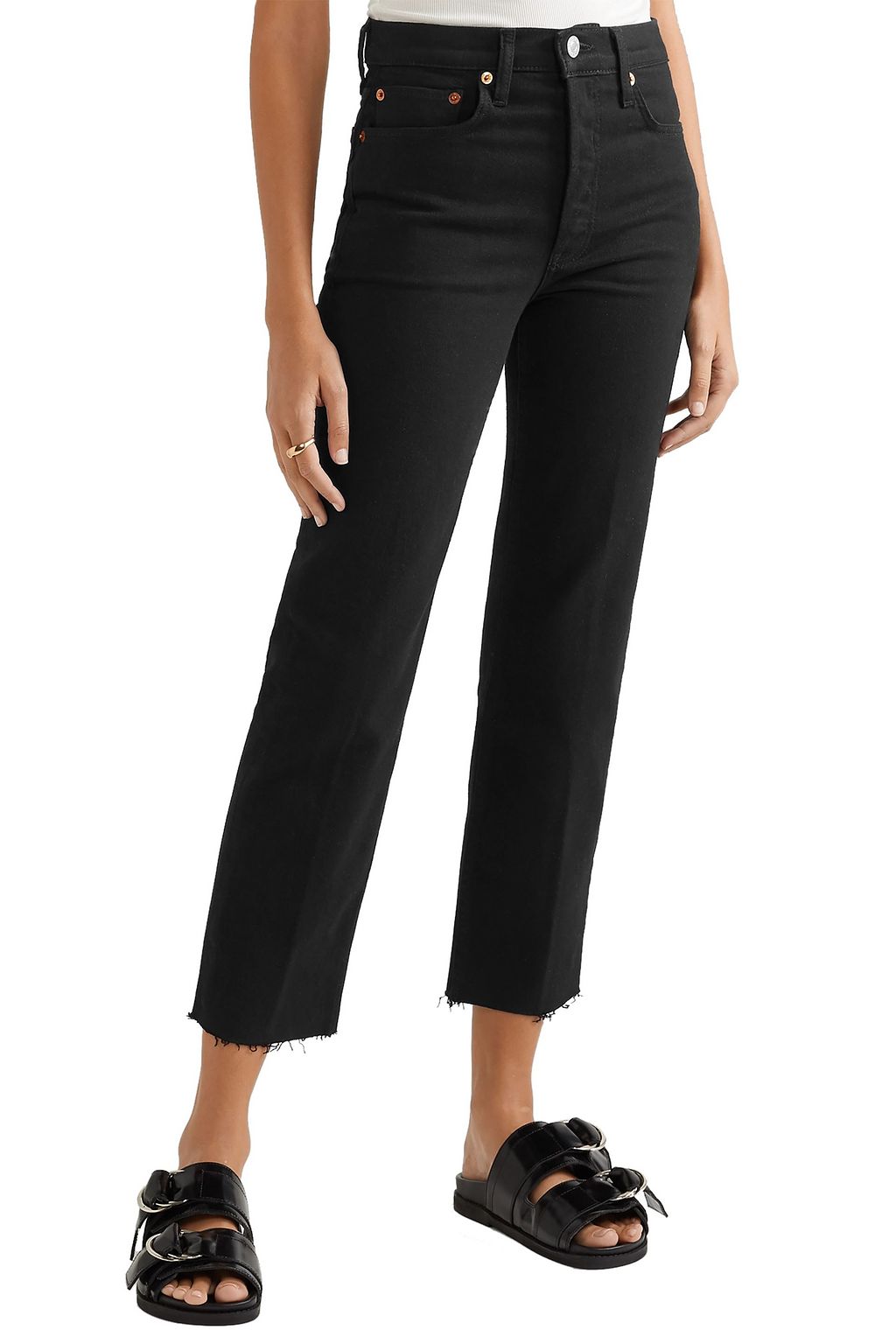 RE/DONE Stove Pipe cropped distressed high-rise straight-leg jeans