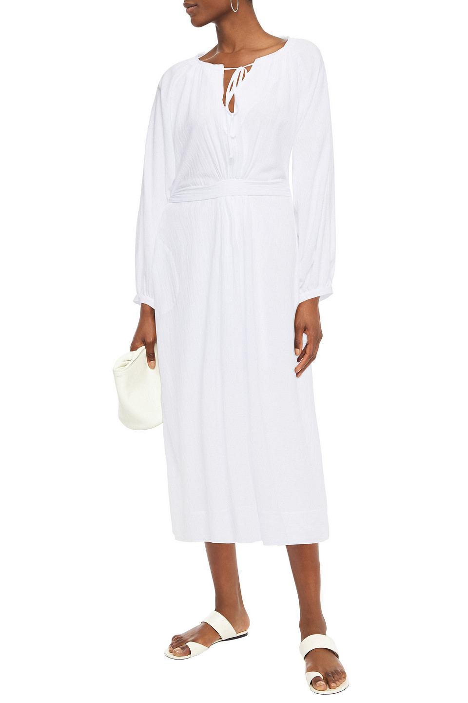 RODEBJER ENDRE GATHERED CRINKLED-COTTON MIDI DRESS 3074457345625364369