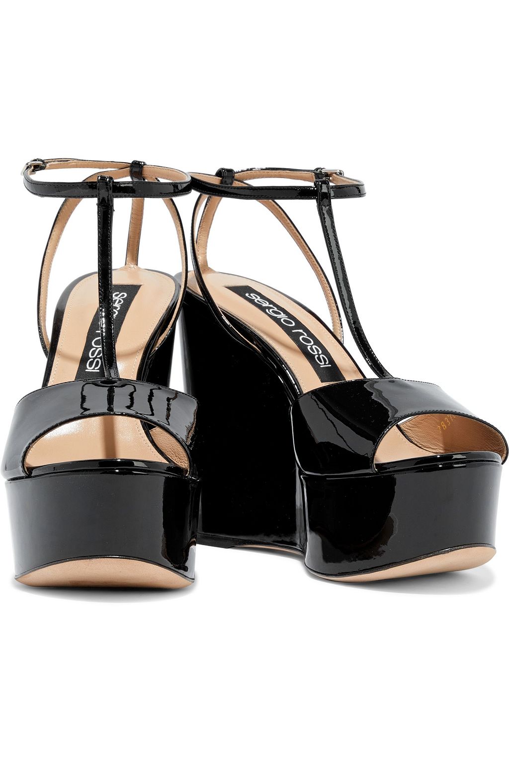 SERGIO ROSSI Patent-leather platform wedge sandals