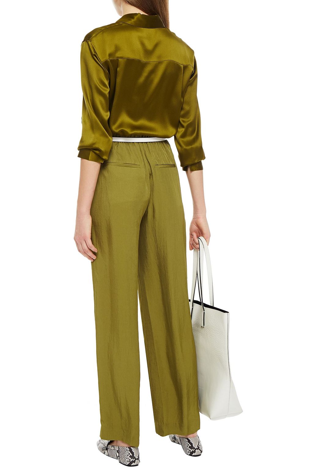 VINCE. Pleated crinkled twill wide-leg pants