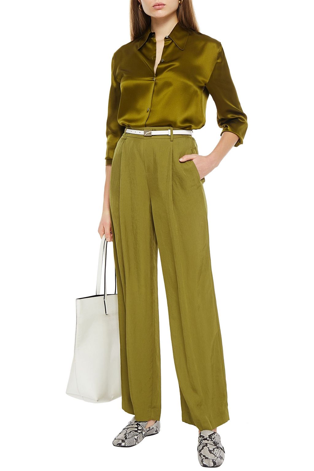 VINCE. Pleated crinkled twill wide-leg pants