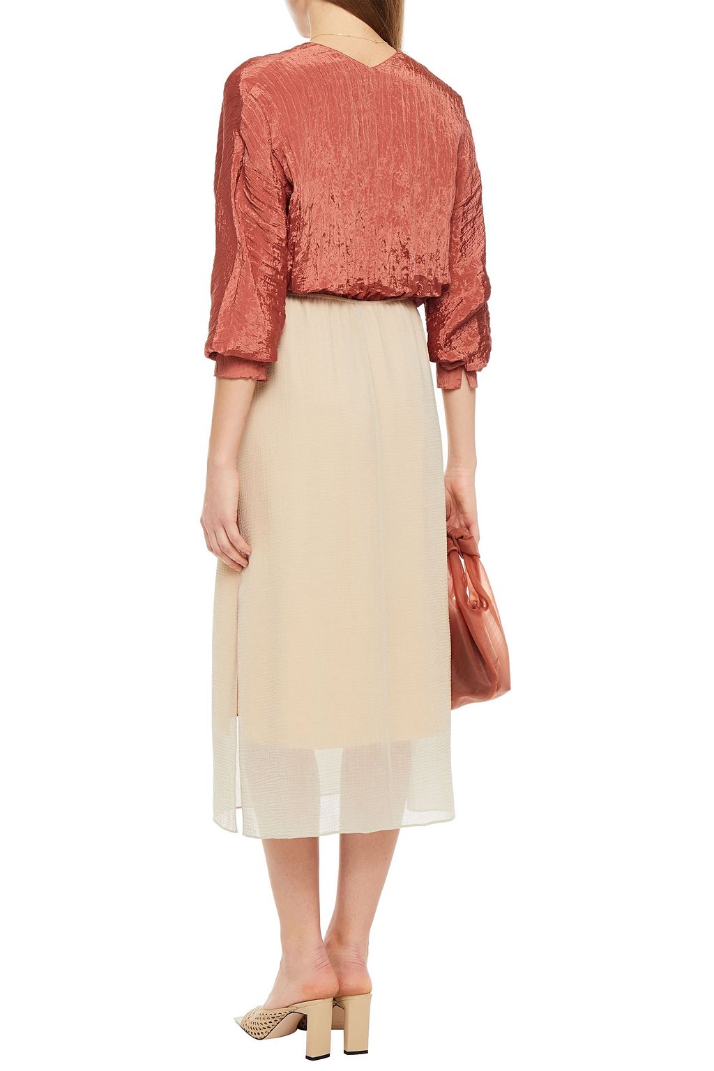 VINCE. Textured cotton and silk-blend chiffon midi skirt