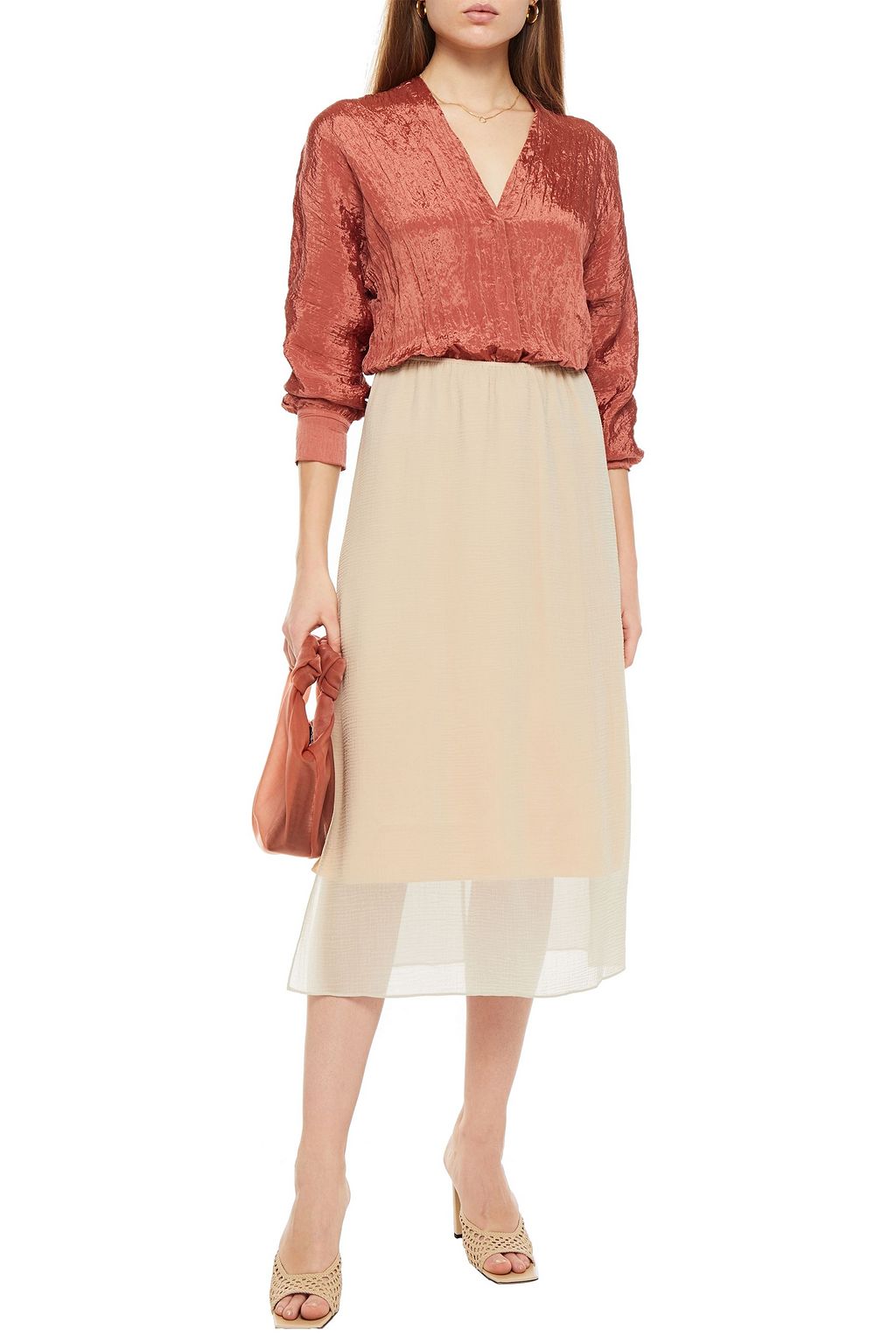 VINCE. Textured cotton and silk-blend chiffon midi skirt