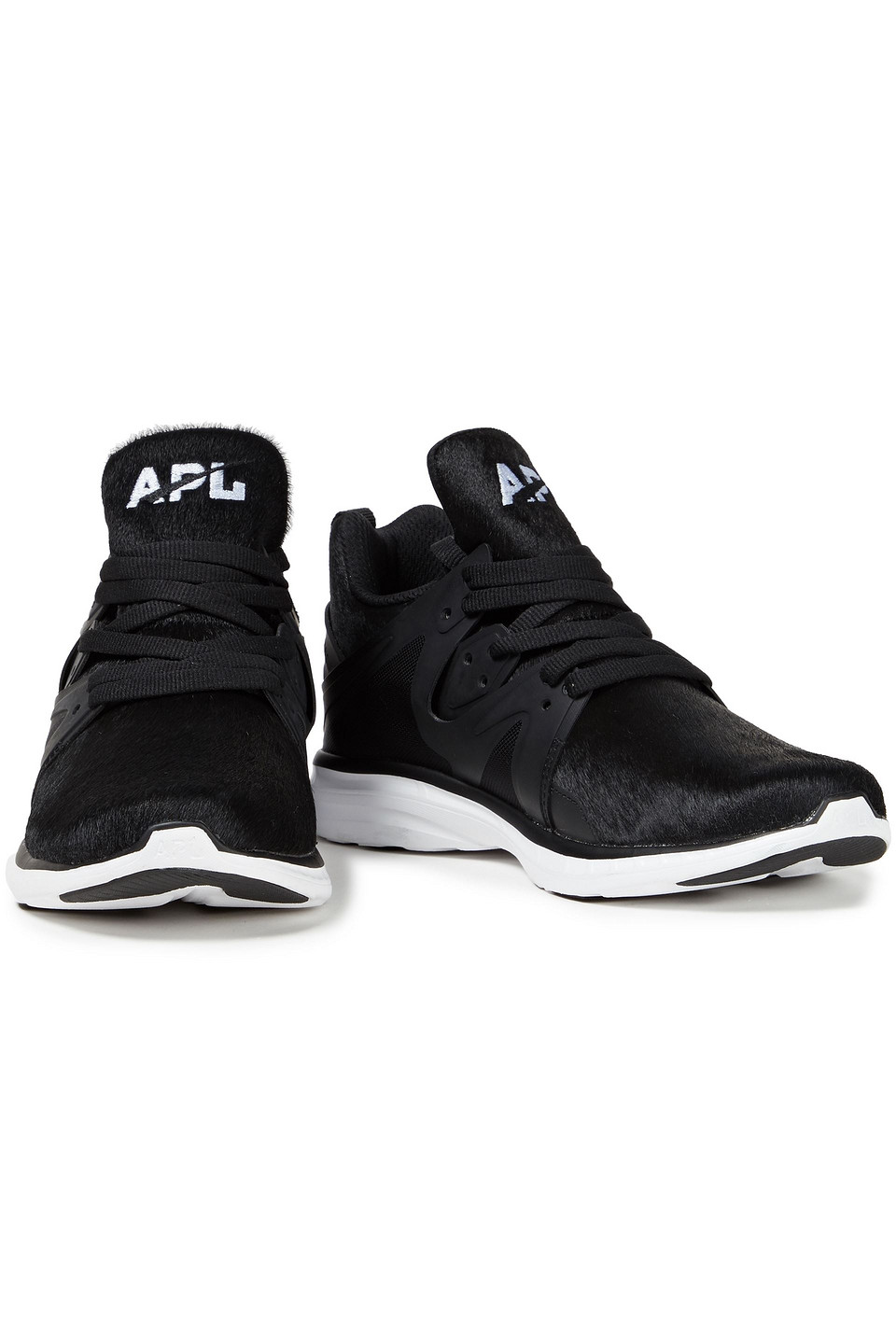 Apl Athletic Propulsion Labs Ascend Techloom Calf Hair, Mesh And Rubber Trainers In Black