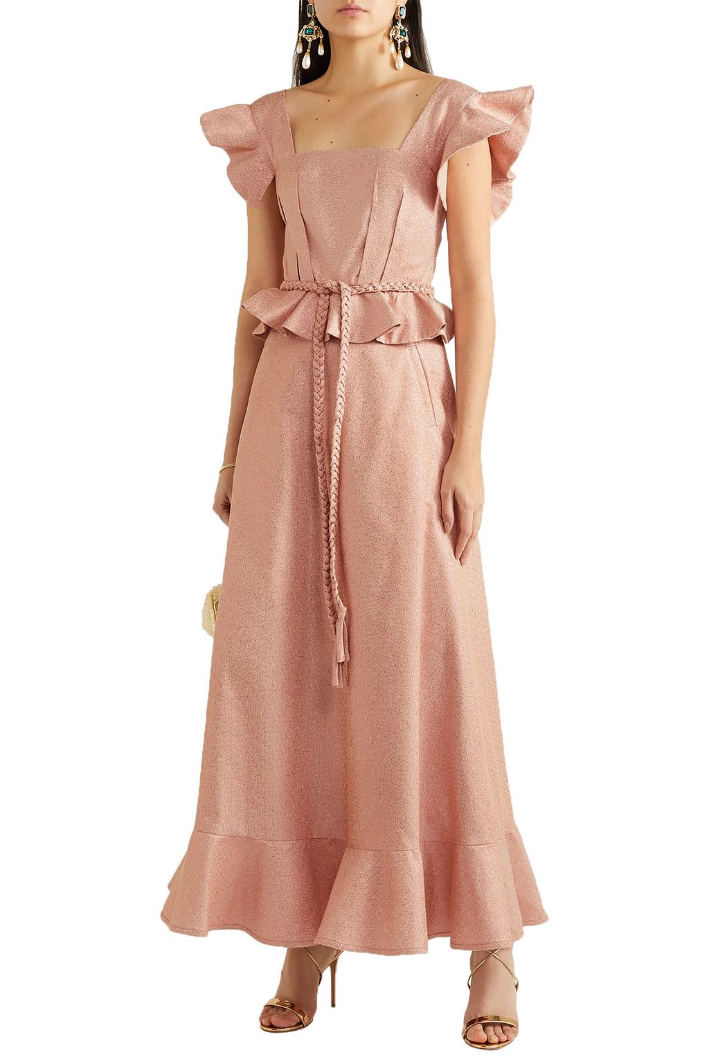 ANNA MASON Goldie ruffled metallic crepe maxi dress