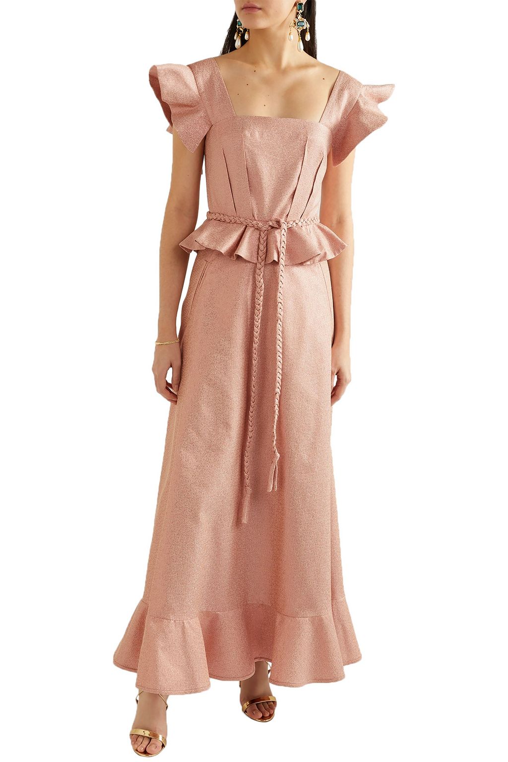 ANNA MASON Goldie ruffled metallic crepe maxi dress