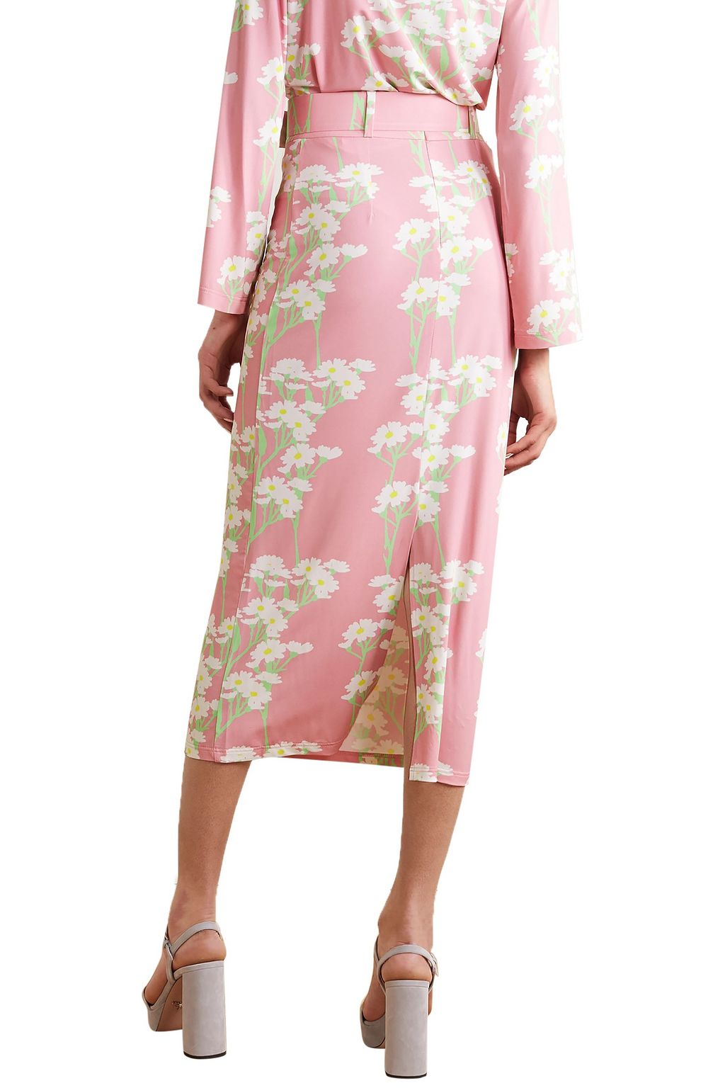 BERNADETTE Monica belted floral-print stretch-jersey midi skirt