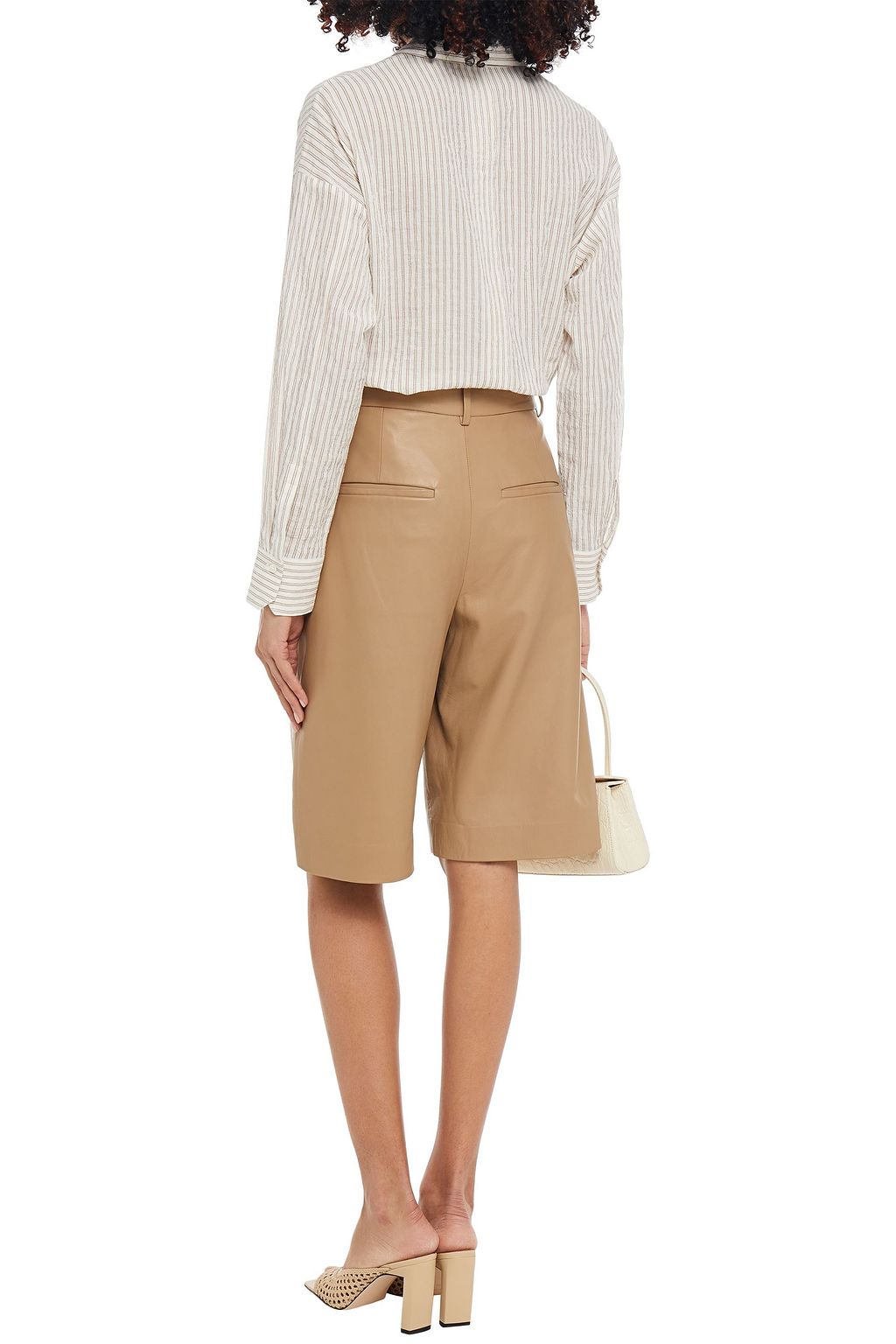 VINCE. Striped crinkled cotton-blend gauze shirt
