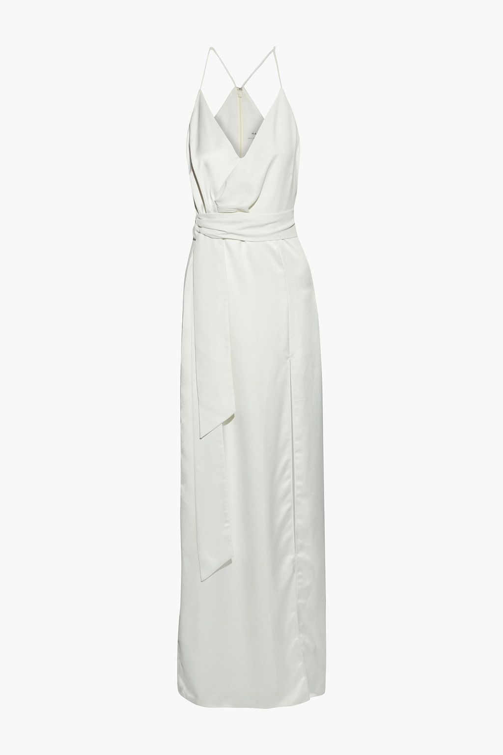 Cream Wrap-effect crepe-paneled satin gown | Sale up to 70% off | THE  OUTNET | HALSTON | THE OUTNET