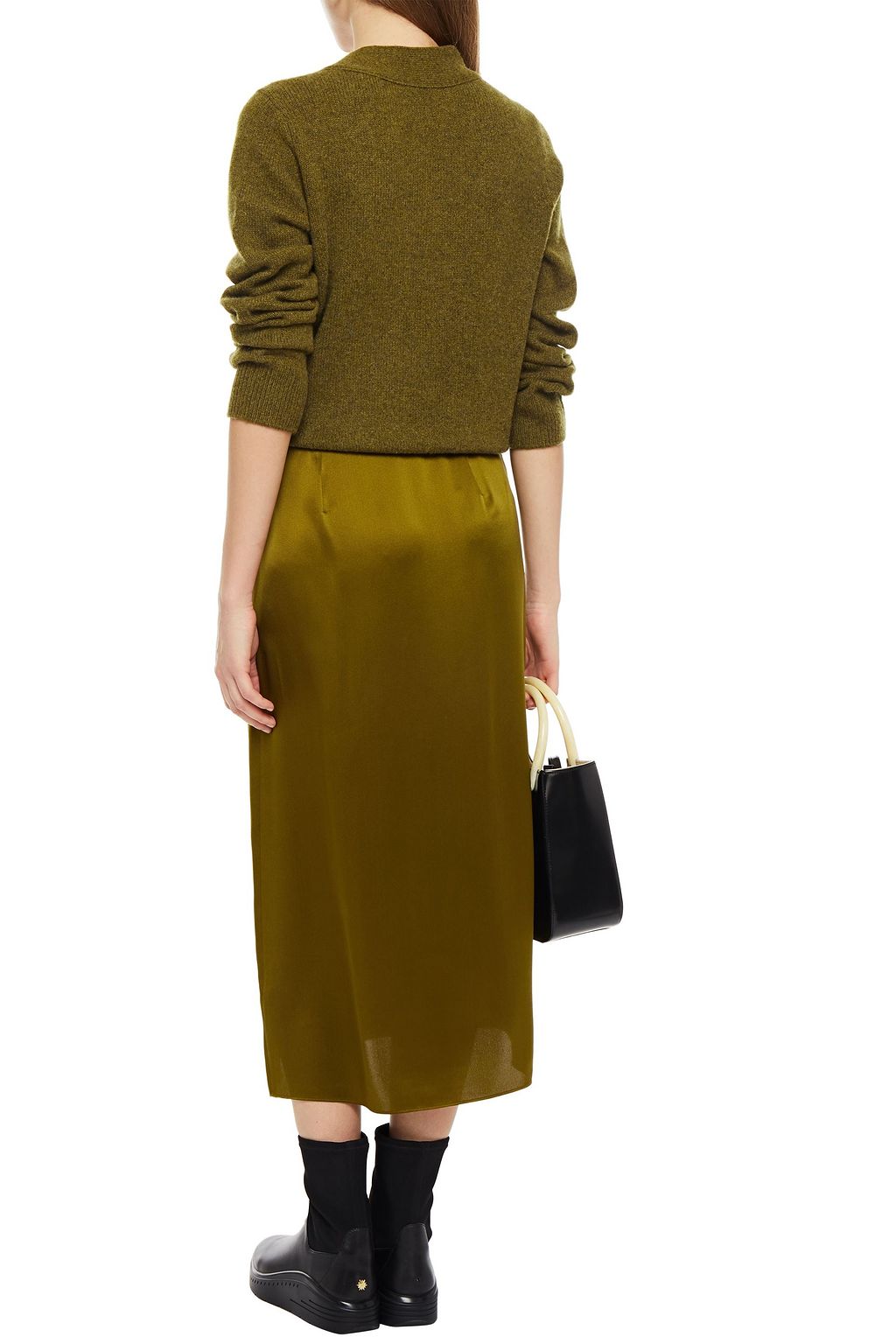 VINCE. Wrap-effect silk-satin midi skirt