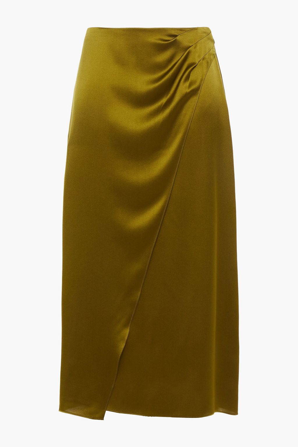 Wrap-effect silk-satin midi skirt ...