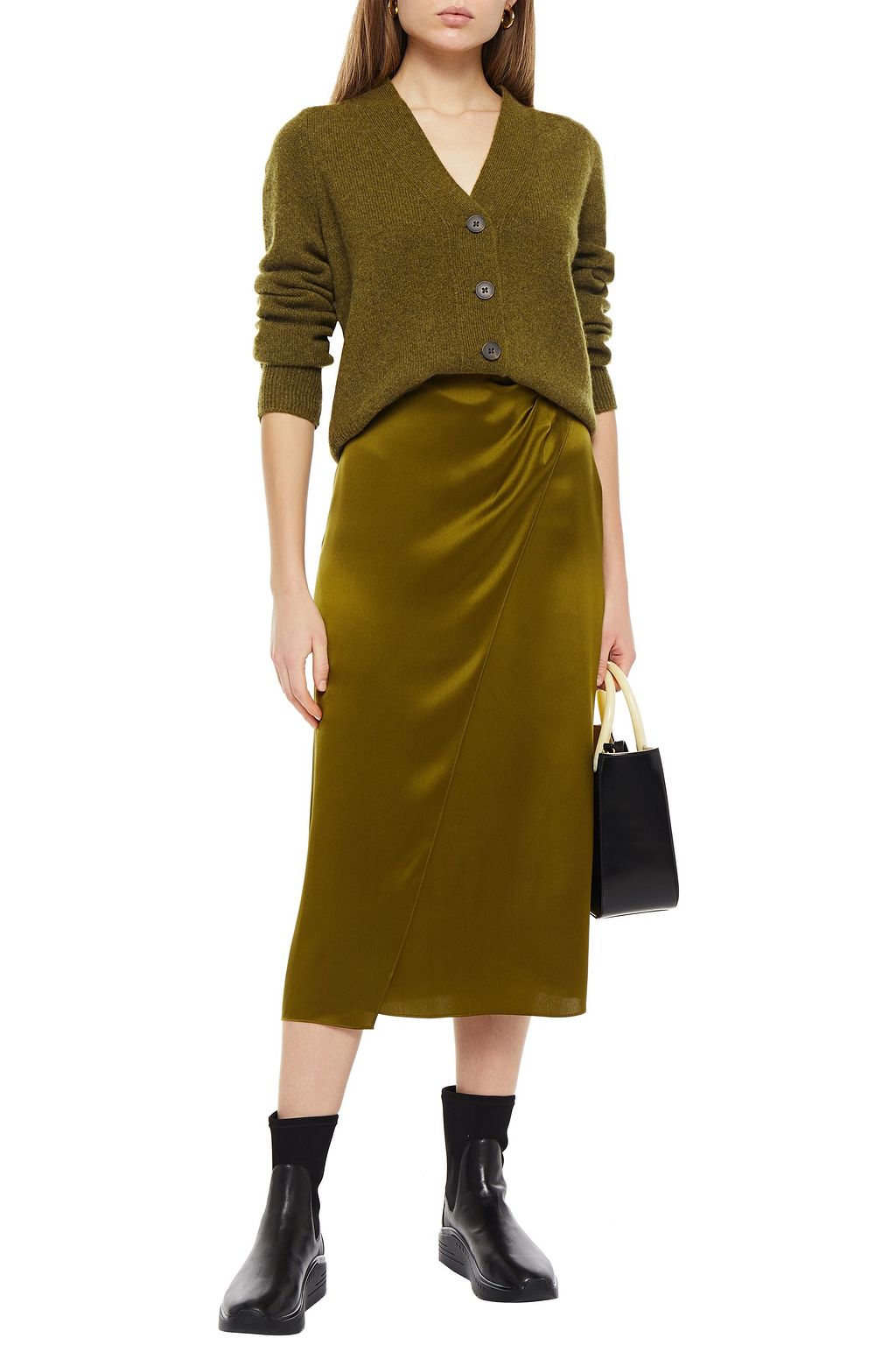 VINCE. Wrap-effect silk-satin midi skirt