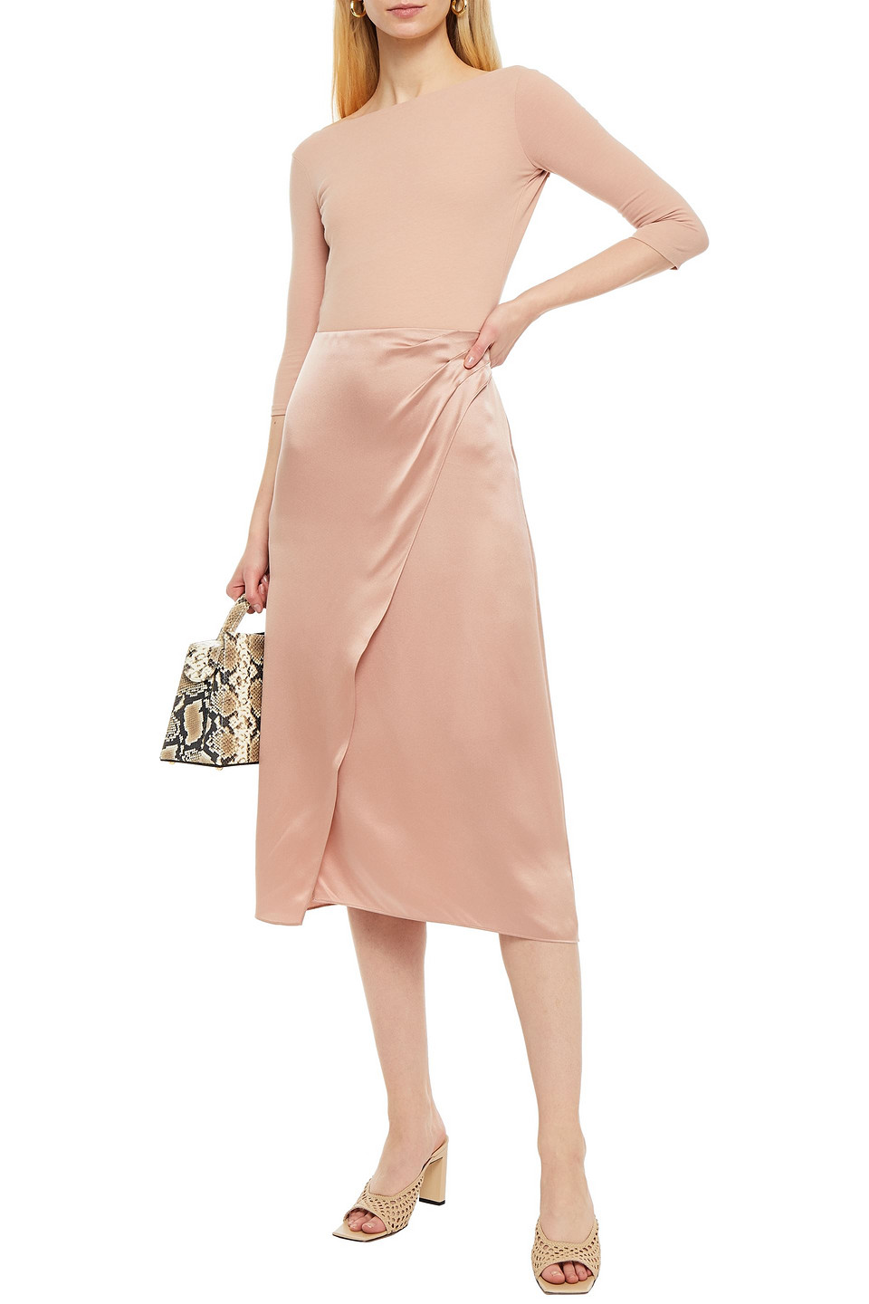 Vince Wrap-effect Silk-satin Midi Skirt In Pink