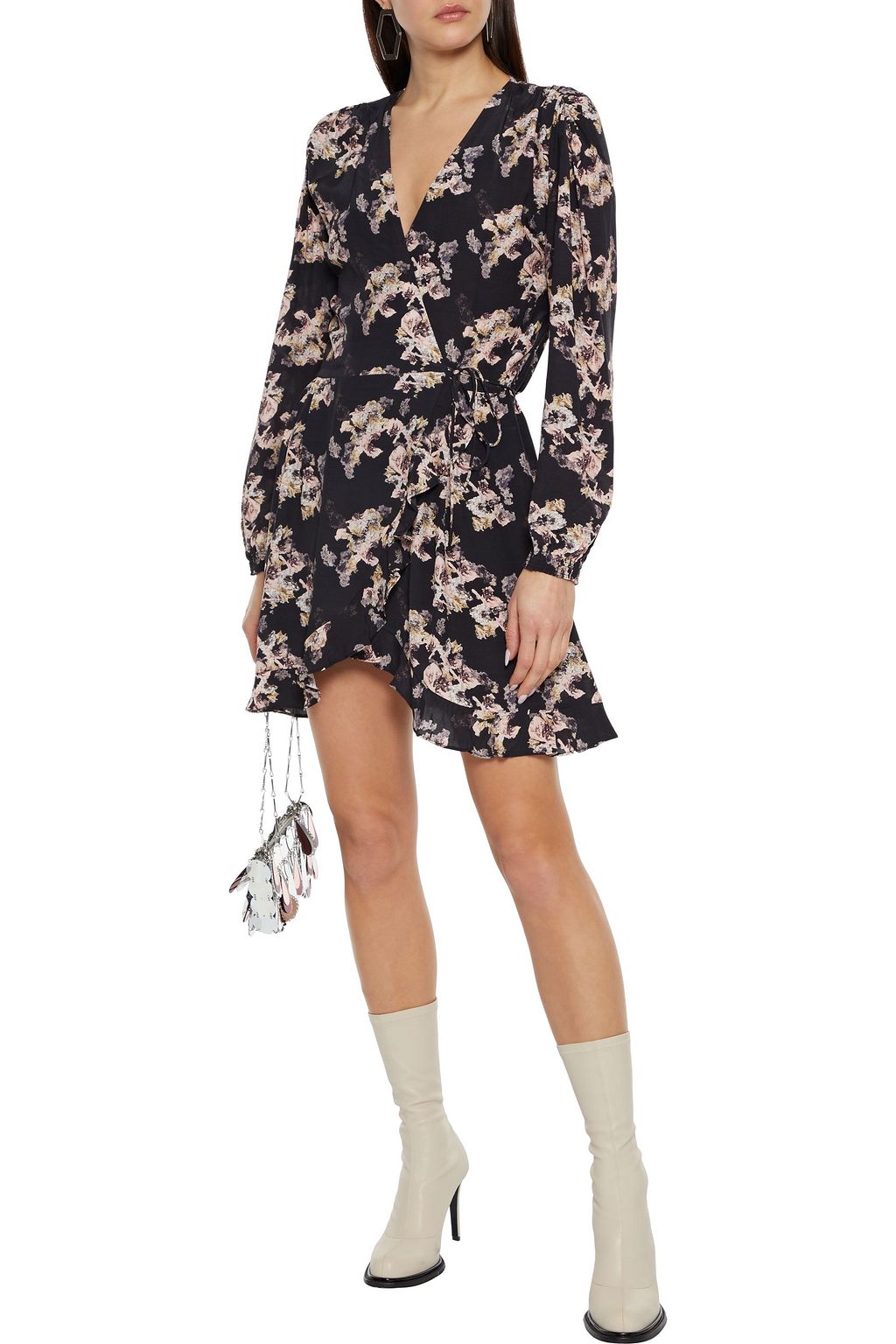 IRO Mini-Wickelkleid aus Crêpe de Chine mit Print und Rüschenbesatz