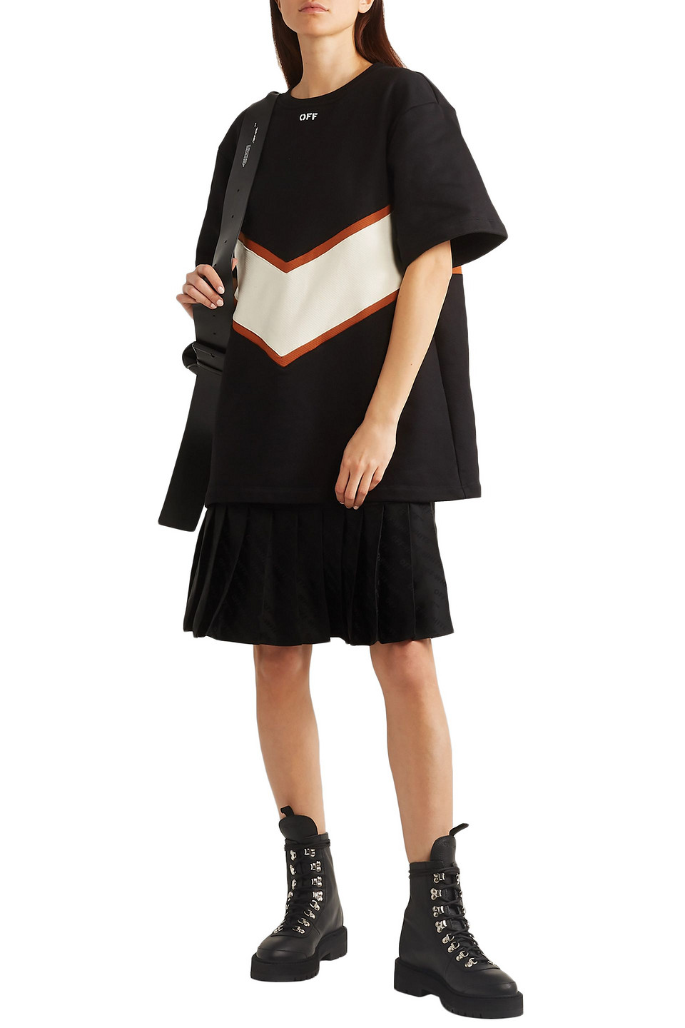 Off-white Panelled Cotton-jersey And Satin Mini Dress In Black