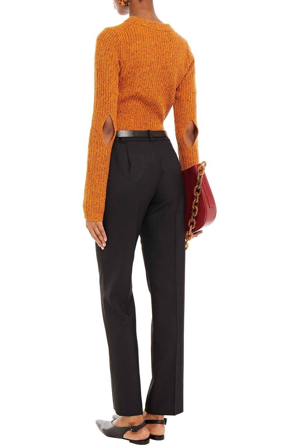 RODEBJER Talena cutout marled ribbed merino wool sweater