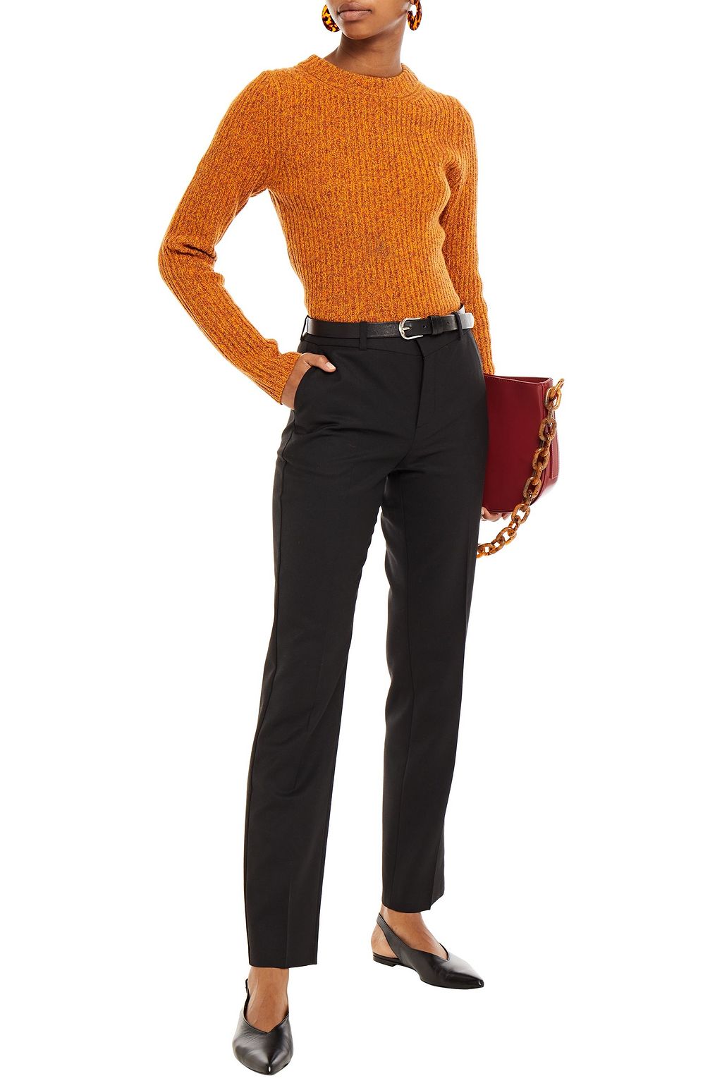 RODEBJER Talena cutout marled ribbed merino wool sweater