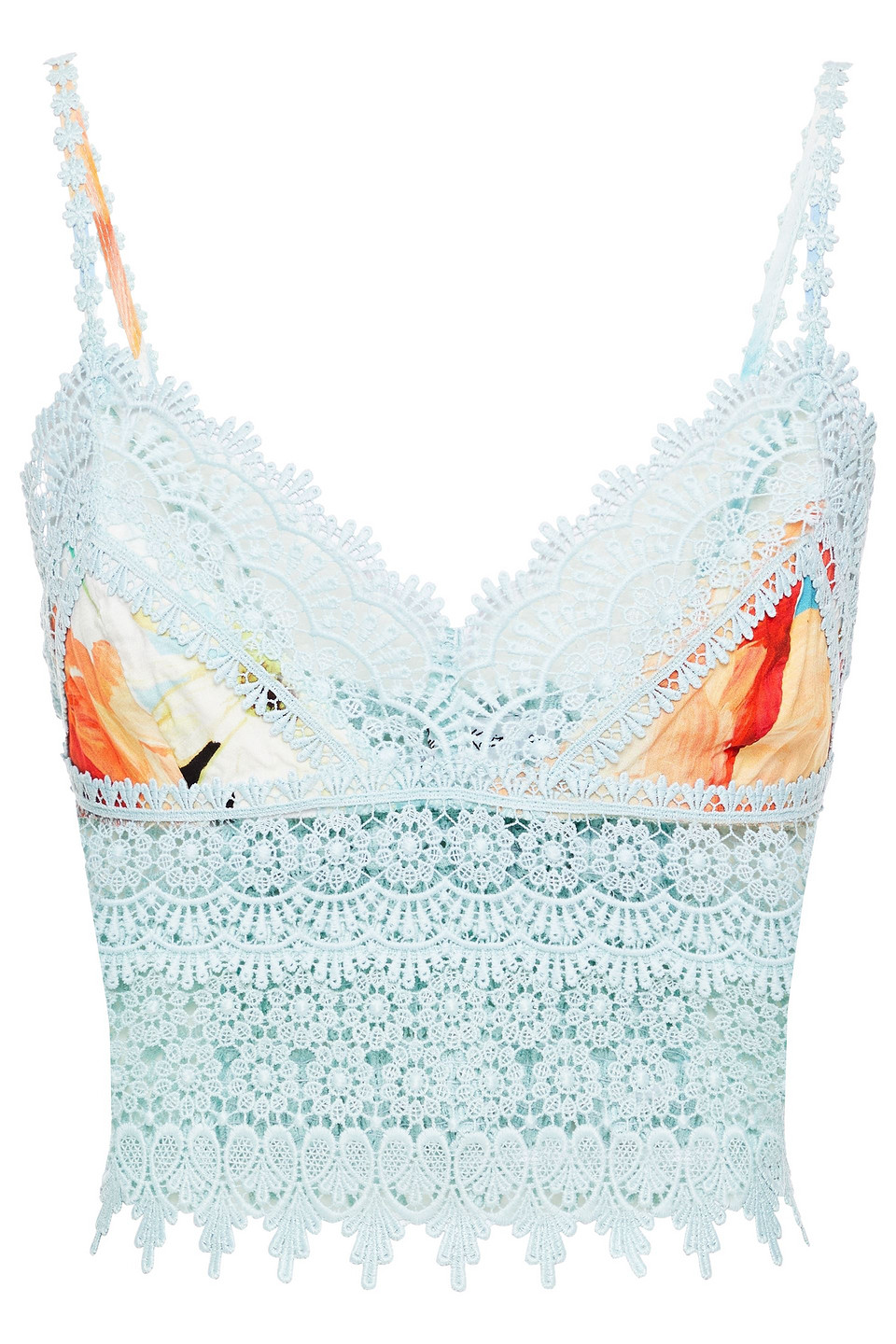 Charo Ruiz Ibiza Woman Dana Crocheted Lace-paneled Printed Woven Top Mint Size M