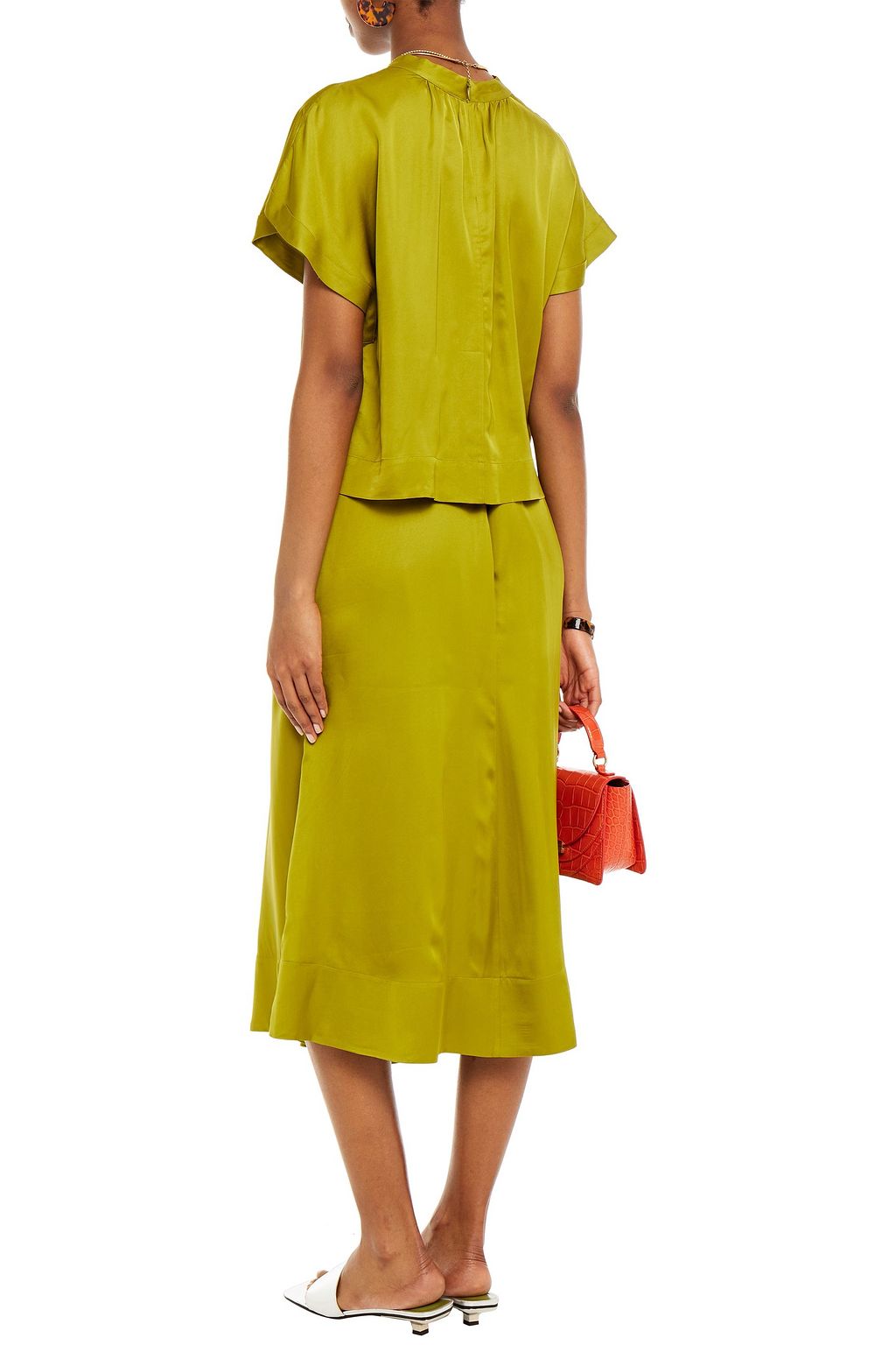 RODEBJER Tyle asymmetric satin midi skirt