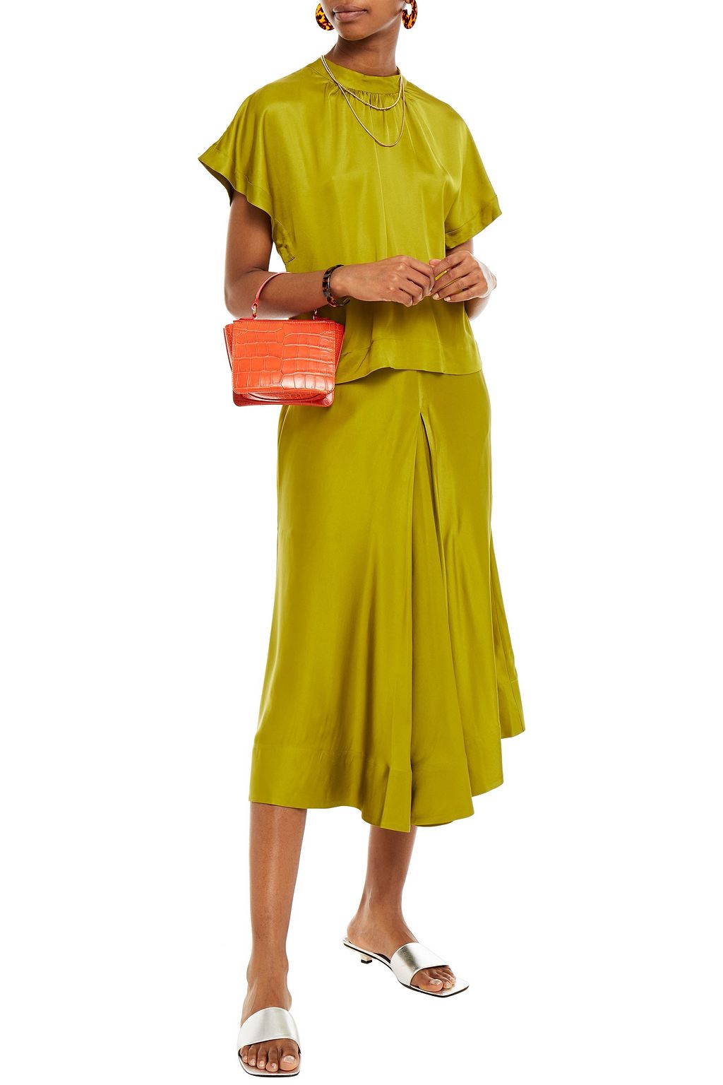 RODEBJER Tyle asymmetric satin midi skirt