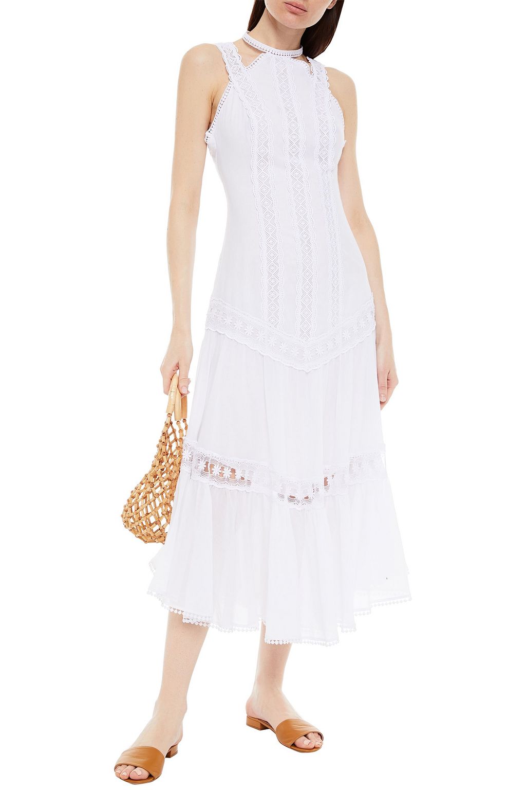 CHARO RUIZ IBIZA Crocheted lace-trimmed cotton-blend voile midi dress