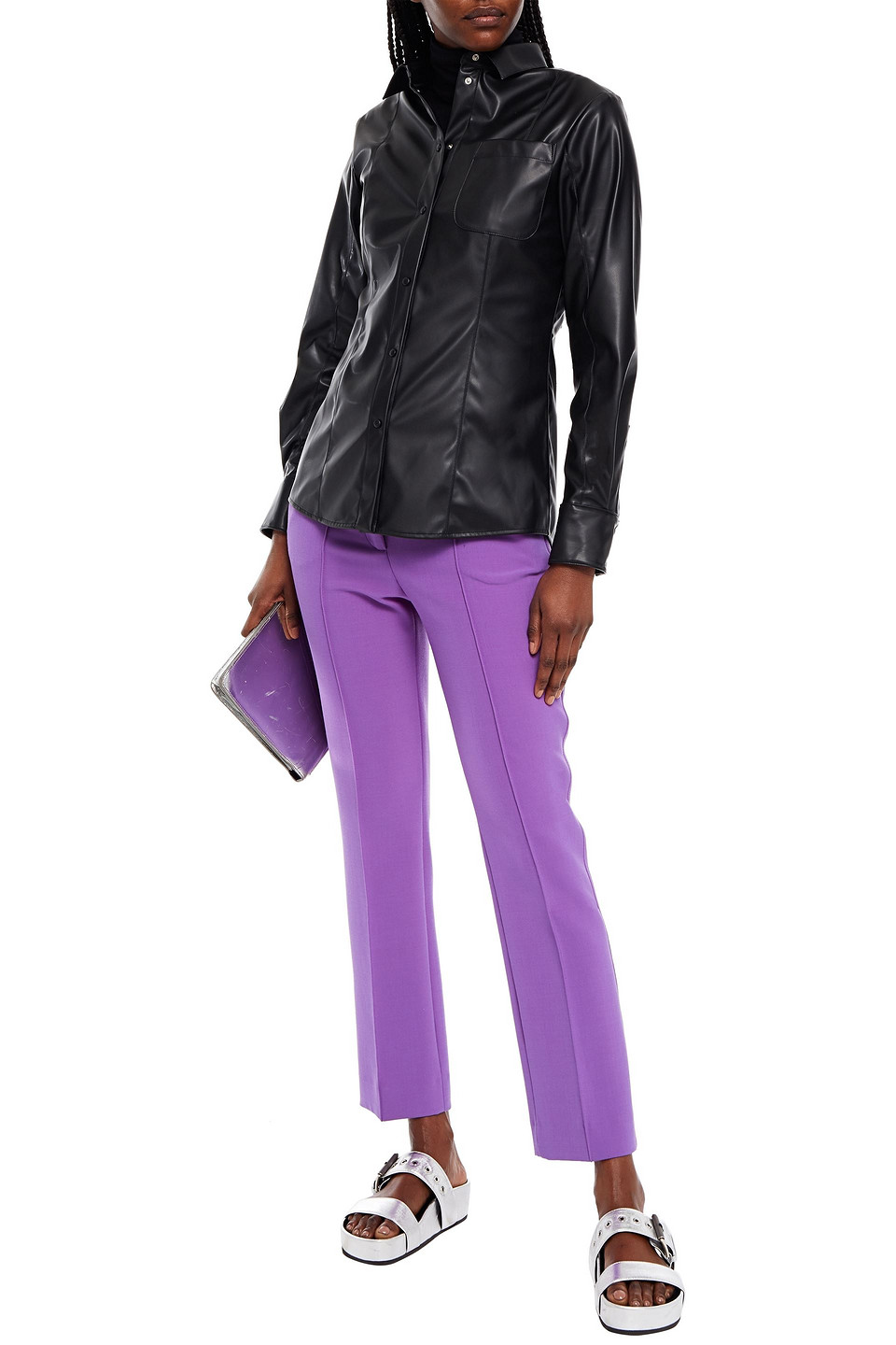 Msgm Faux Leather Shirt In Black