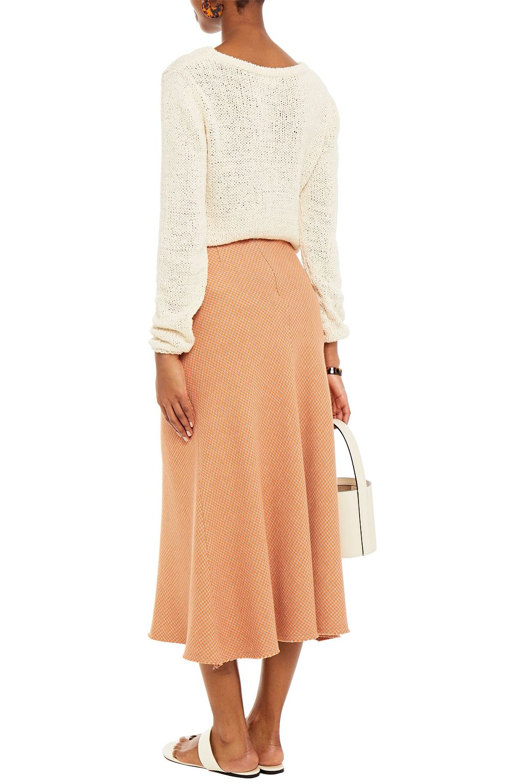 RODEBJER Fluted houndstooth knitted midi skirt
