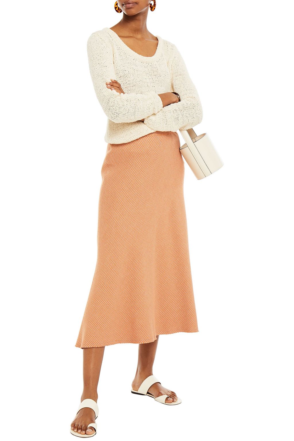 RODEBJER Fluted houndstooth knitted midi skirt