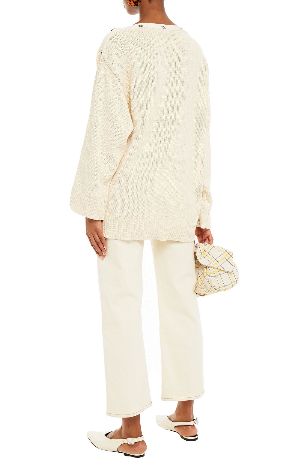 RODEBJER Awa snap-detailed mélange cotton-blend sweater
