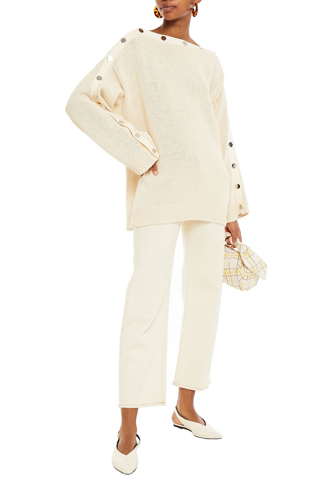 RODEBJER Awa snap-detailed mélange cotton-blend sweater