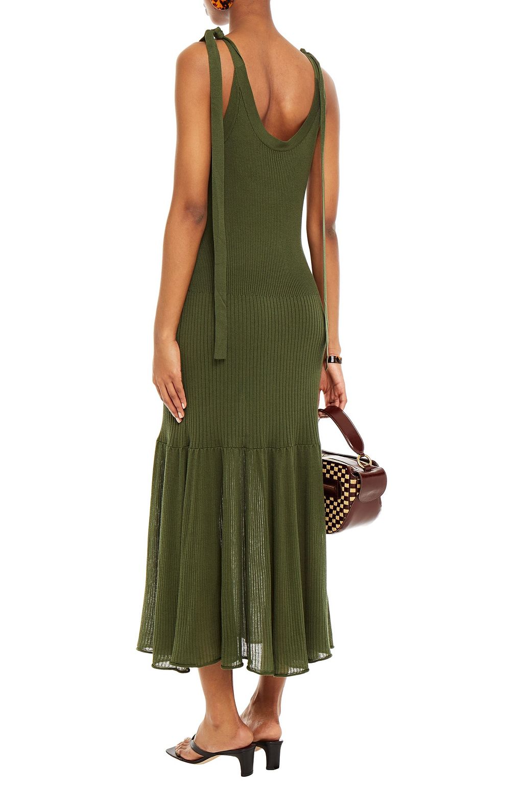 RODEBJER Tie-detailed ribbed-knit maxi dress
