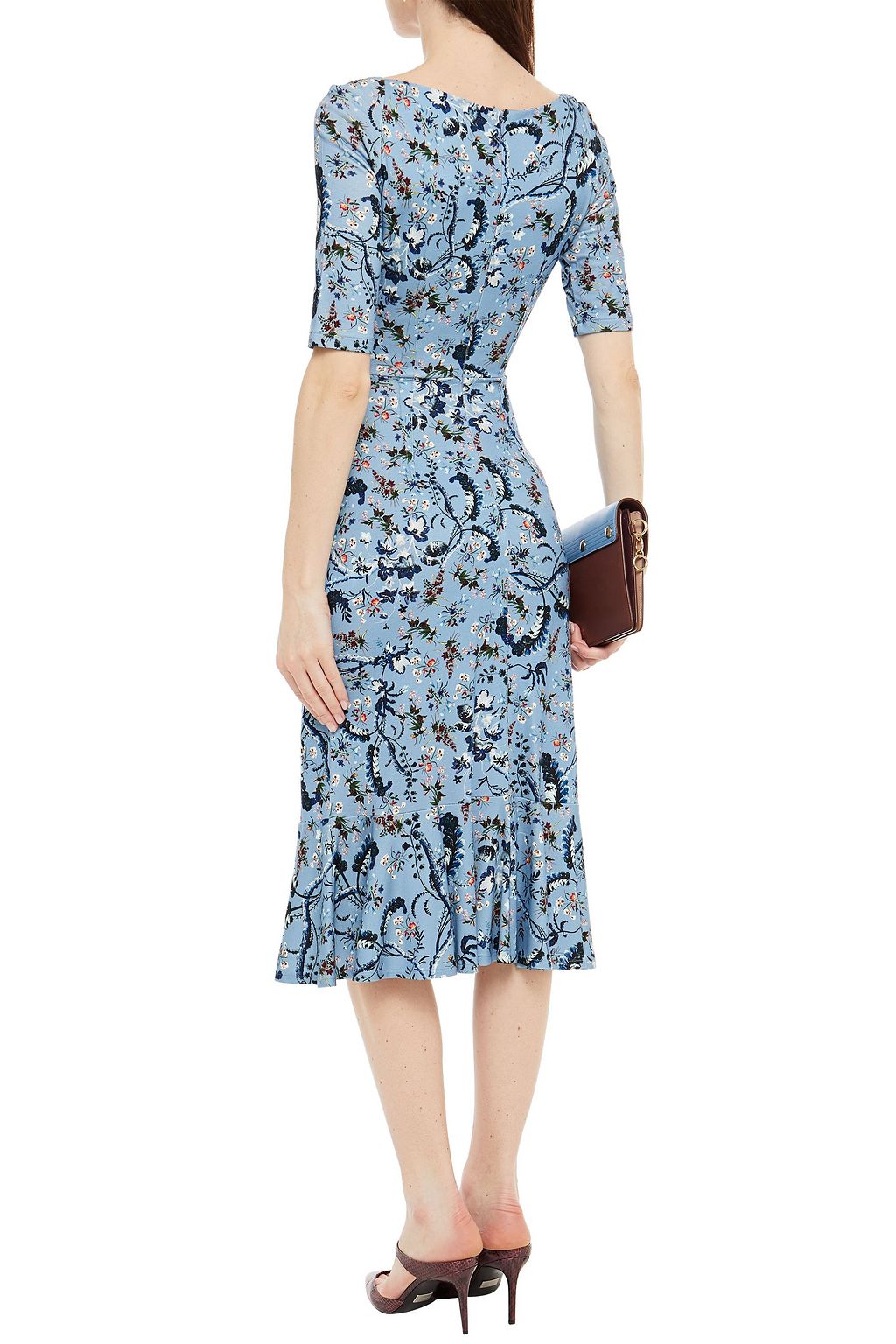 ERDEM Glenys fluted floral-print stretch-ponte midi dress