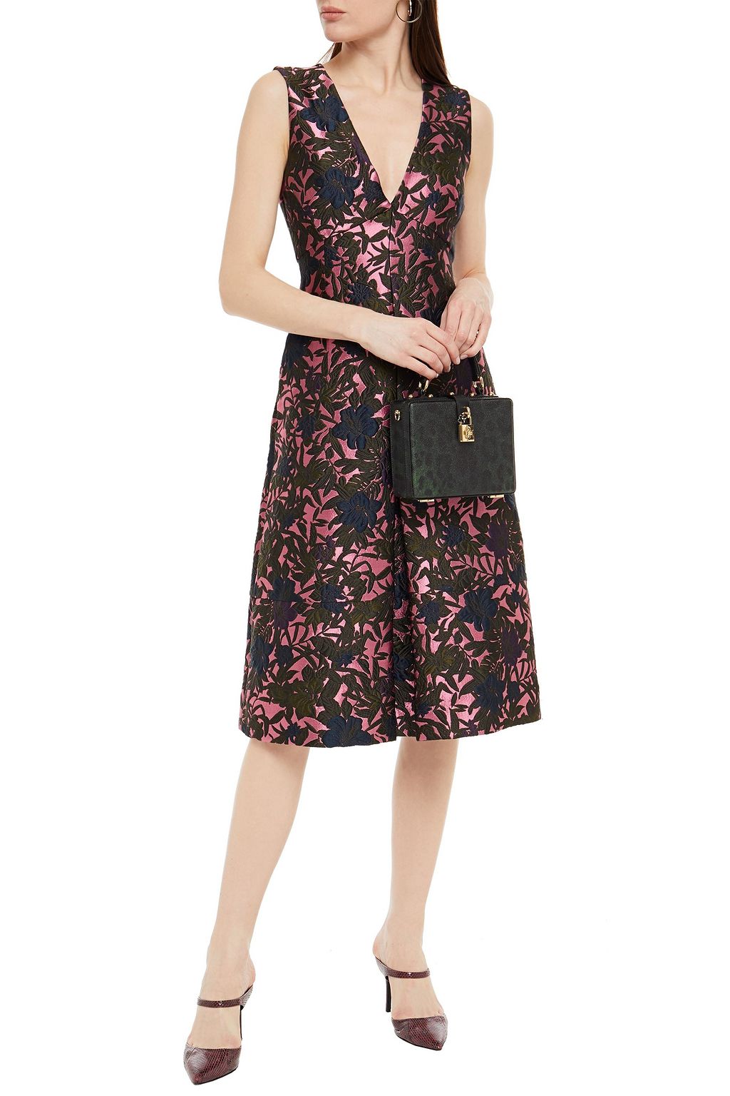 ERDEM Kamila pleated floral-jacquard midi dress