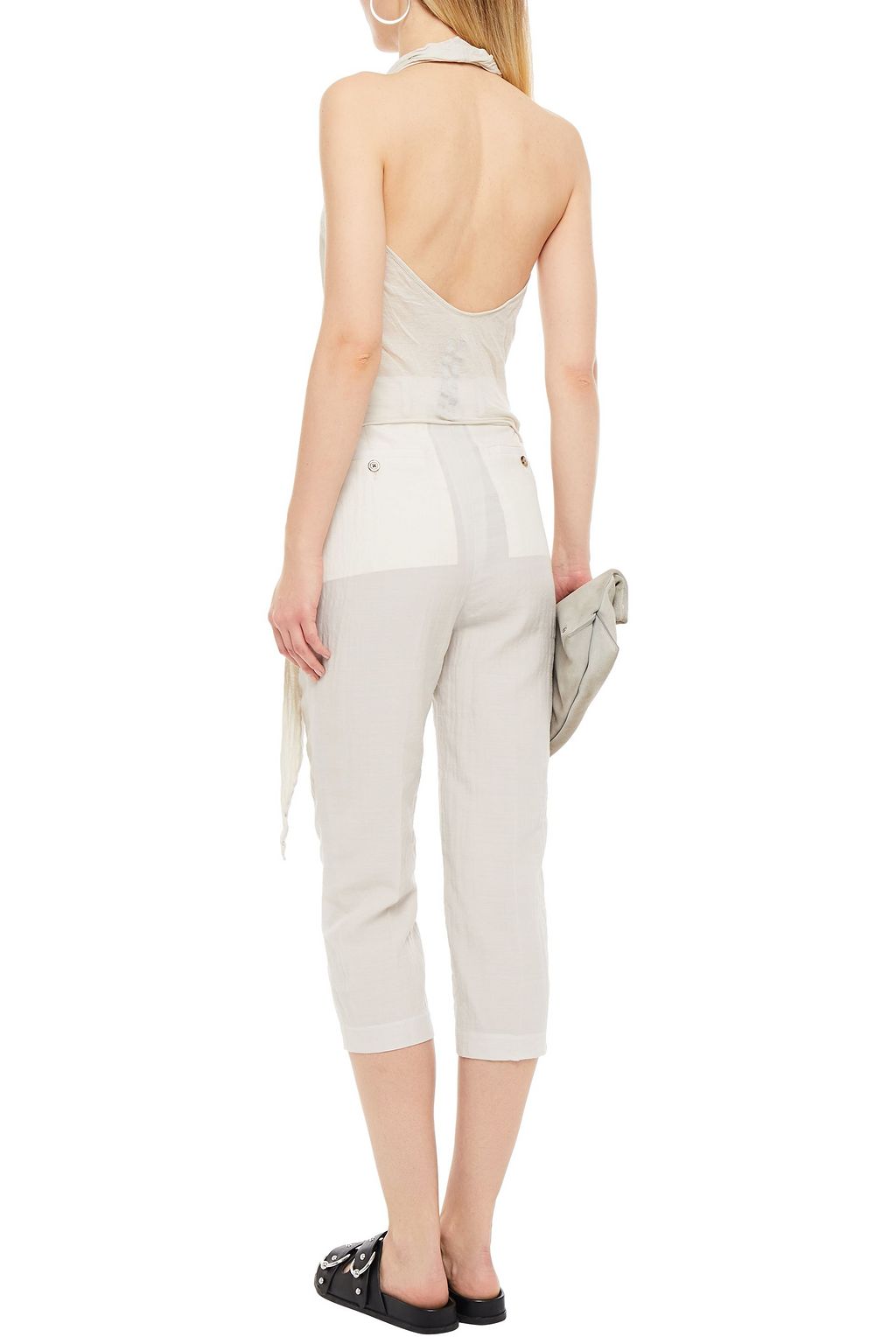 RICK OWENS Cropped wool and cupro-blend gauze slim-leg pants