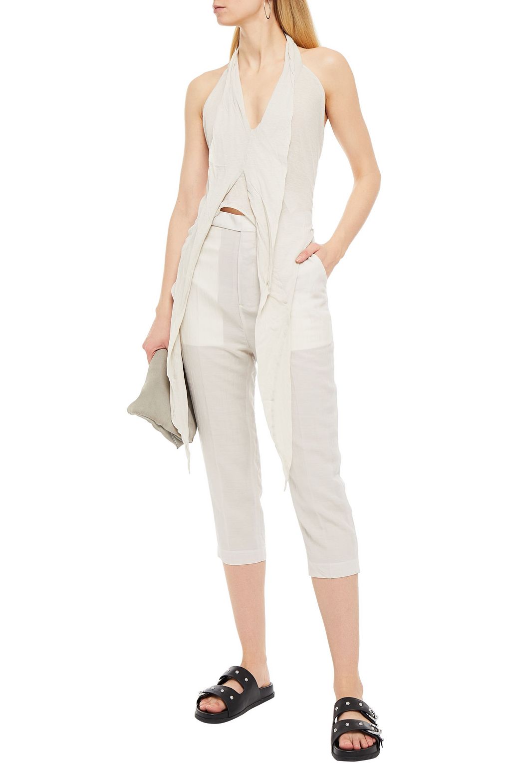 RICK OWENS Cropped wool and cupro-blend gauze slim-leg pants