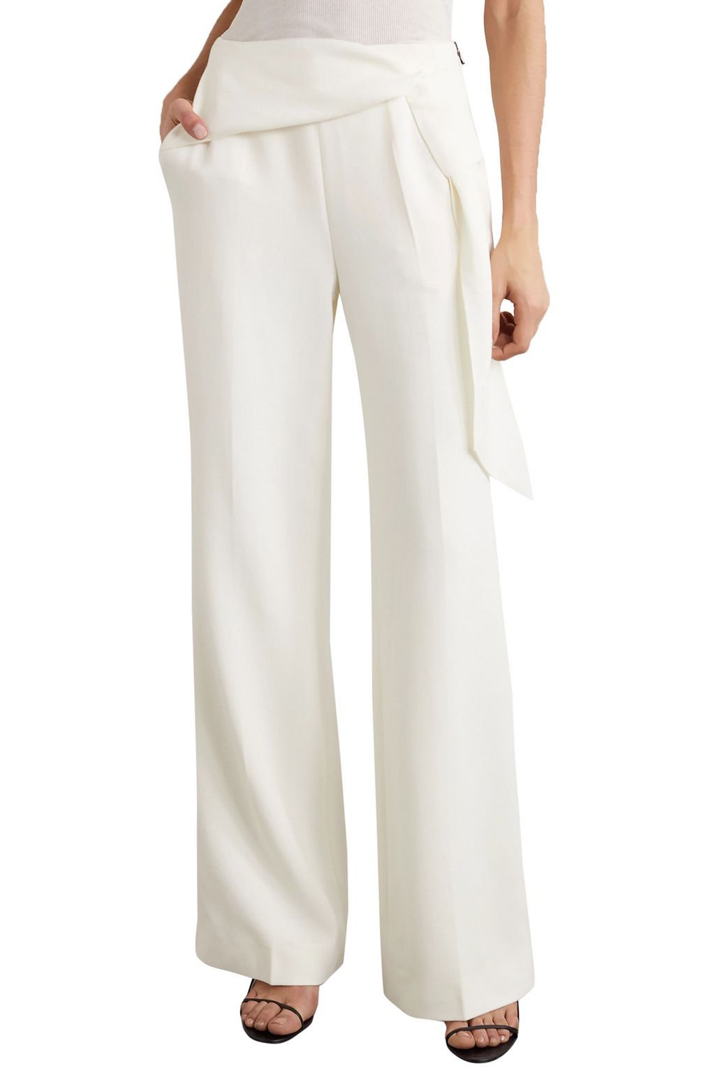 ROLAND MOURET Sherbrooke tie-detailed wool-crepe wide-leg pants