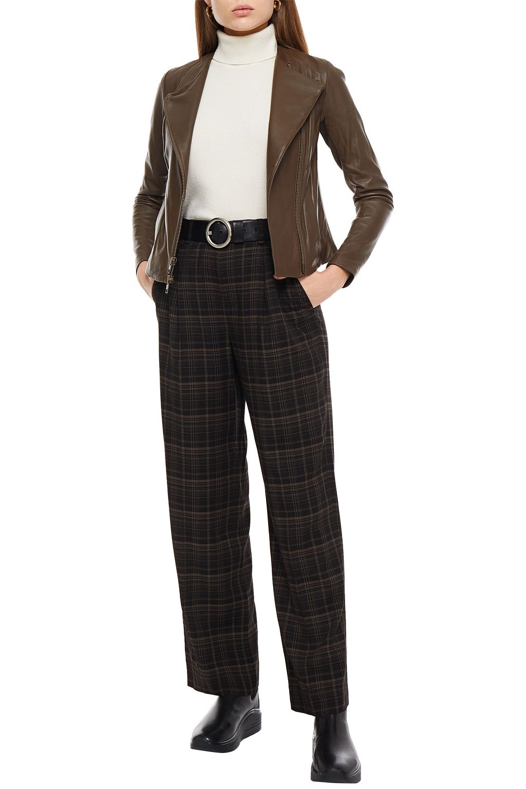 VINCE. Checked twill wide-leg pants