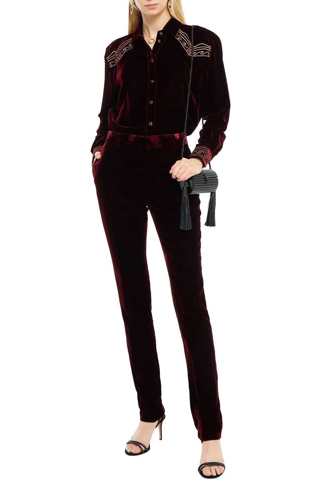 SAINT LAURENT Embroidered velvet shirt