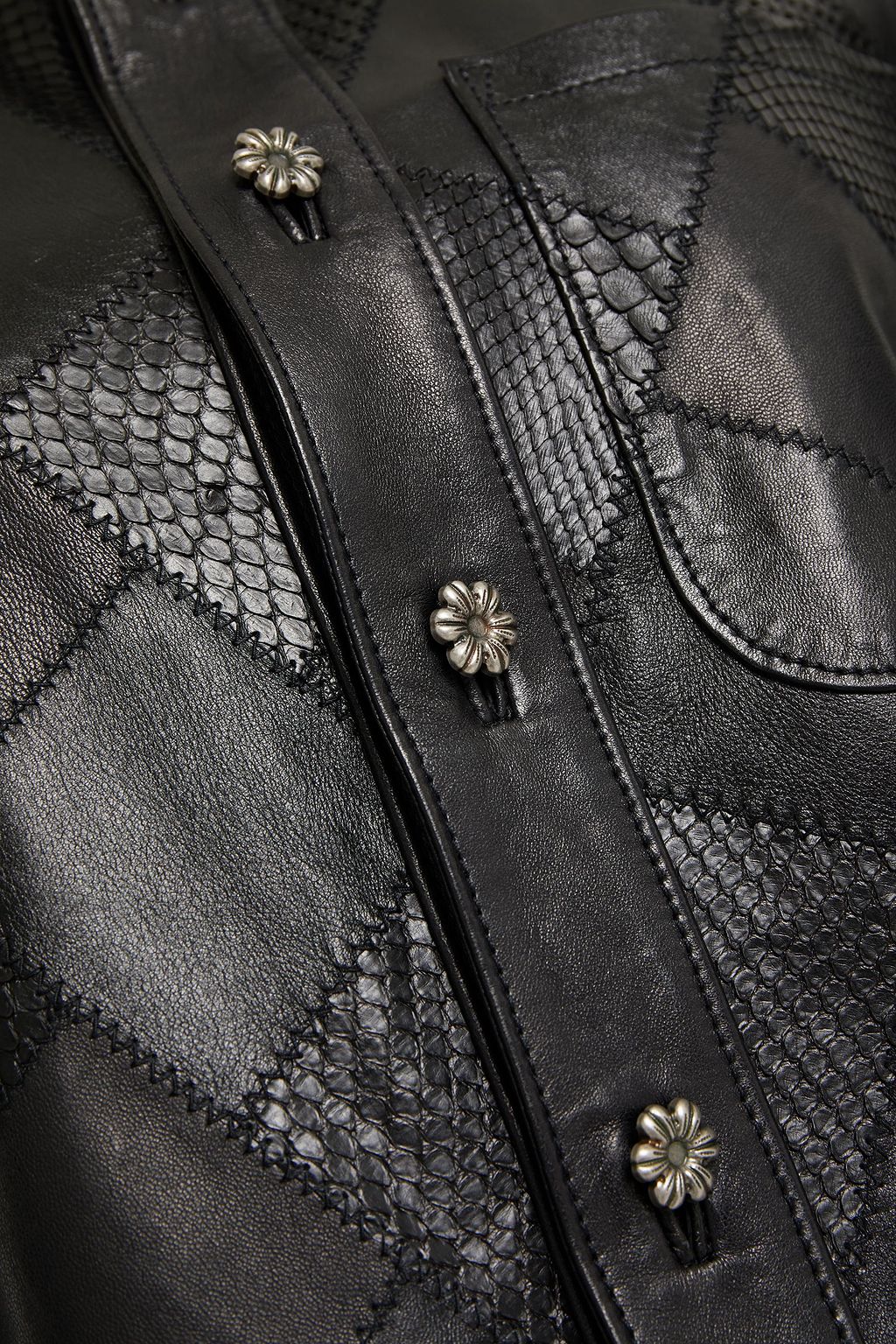 SAINT LAURENT Patchwork-effect leather and python shirt